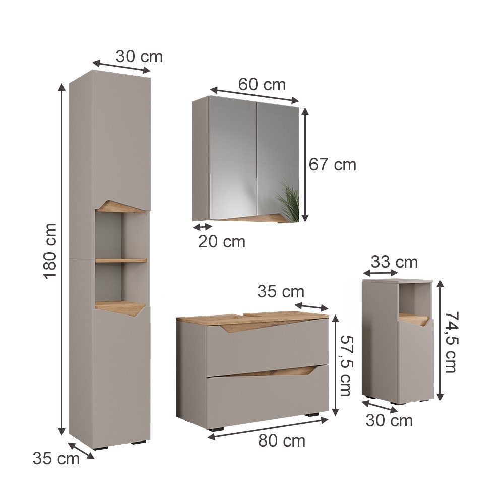 Vicco Badmöbel-Set Marelle, Greige/Artisan, 4 Teile, günstig online kaufen