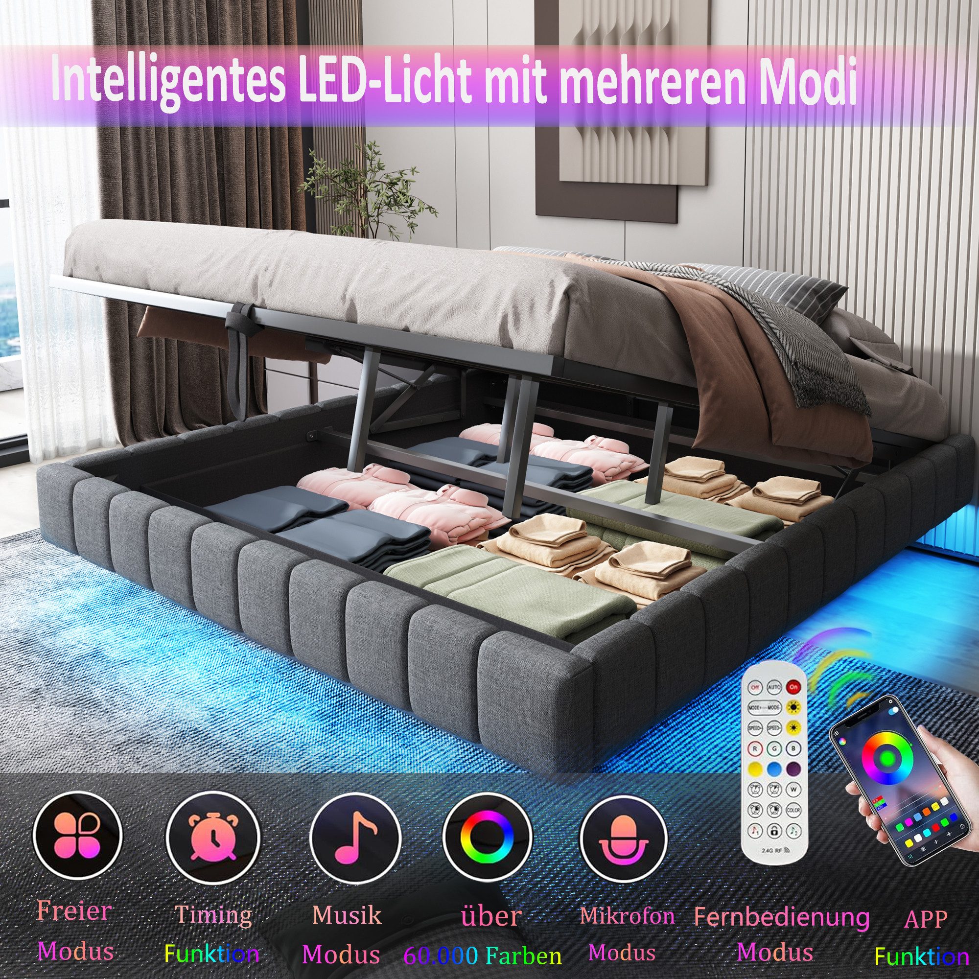 REDOM Polsterbett Funktionsbett,Kinderbett,Jugendbett (Schwebebett mit Stau günstig online kaufen