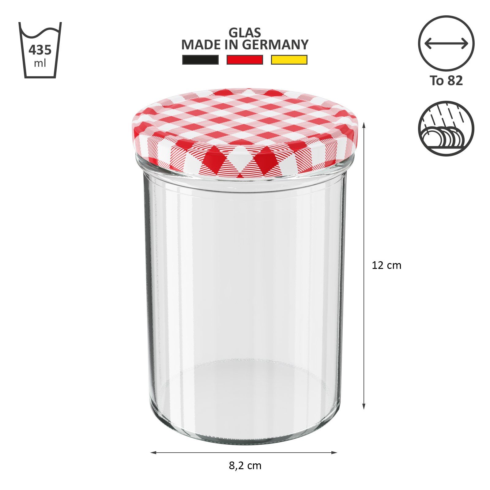 Wellgro Vorratsglas Einmachgläser Schraubdeckel rot kariert - 435 ml, (100-tlg) – Bild 5 von 5