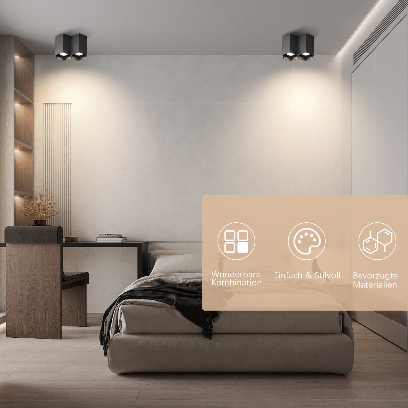 ZMH LED Deckenstrahler LED Deckenspots Aufbauspot - GU10 Deckenleuchte 2 Flammig, ohne Leuchtmittel, Aufbaustrahler Modern Spotleuchte für Küche Wohnzimmer, Weiß/Schwarz
