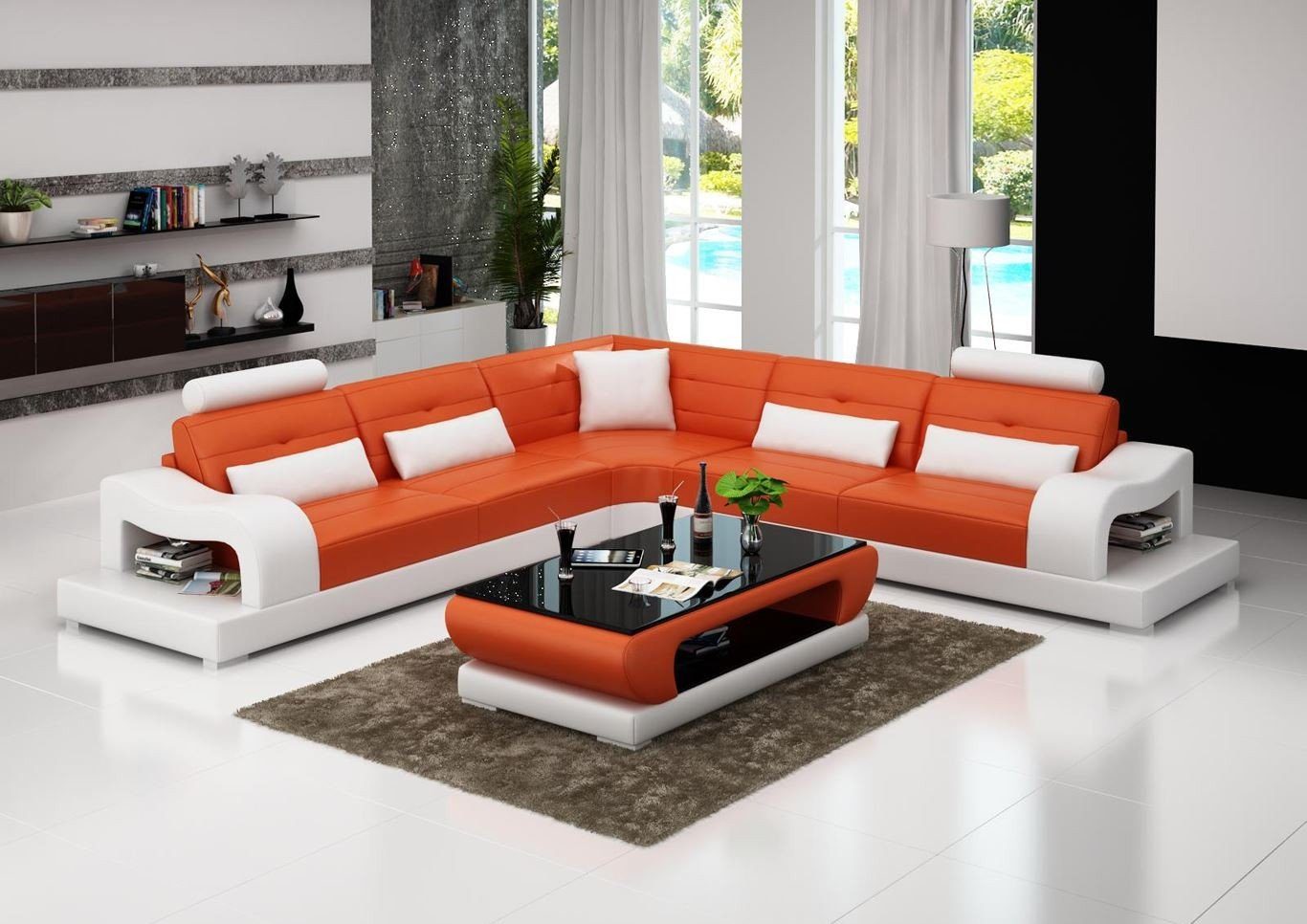 JVmoebel L Sofa Modern Ecksofa, Wohnlandschaft Ledersofa Form Couch Orange Design