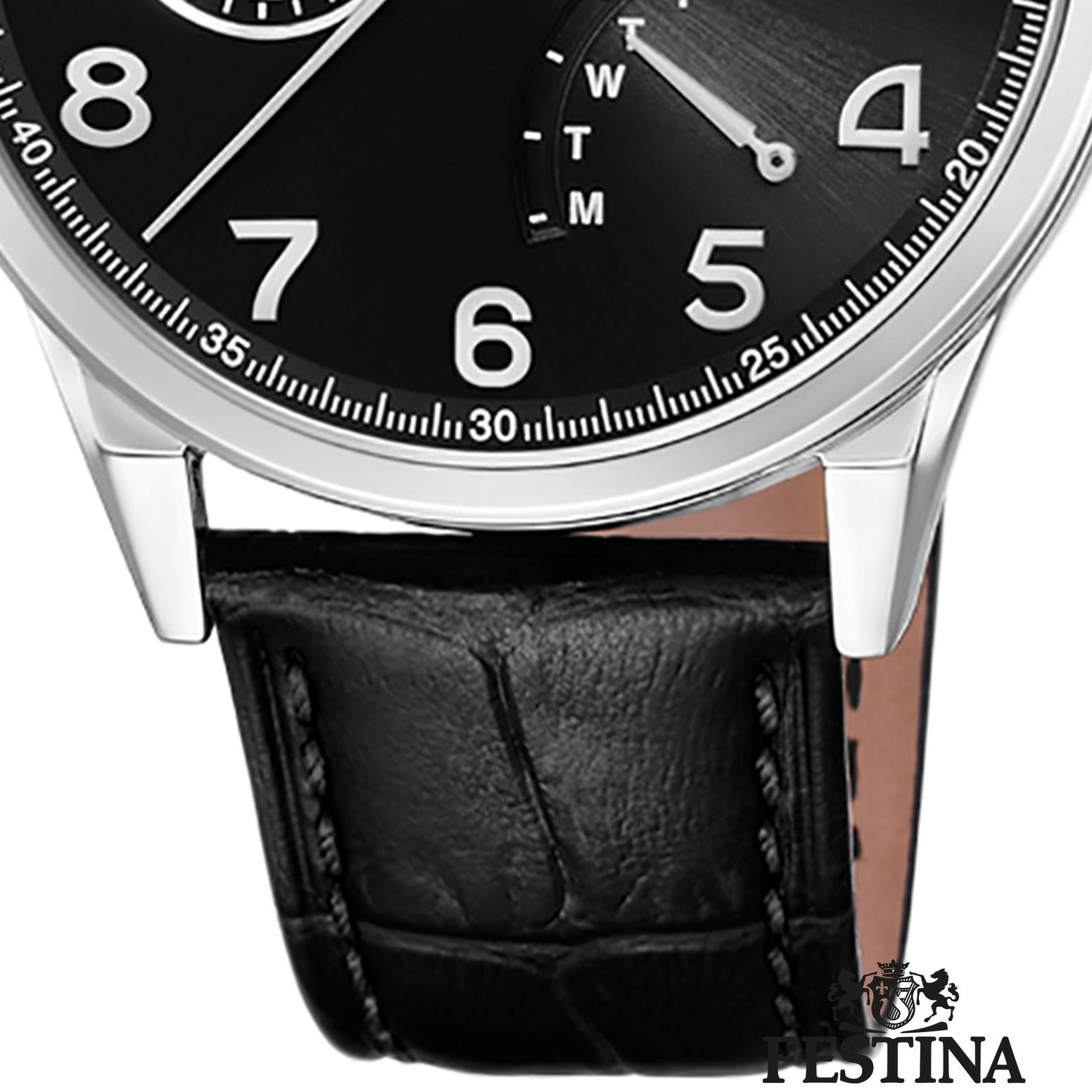 rund, Armbanduhr Uhr blau Lederarmband Festina Herren Leder, Herren Multifunktionsuhr Festina F20278/C