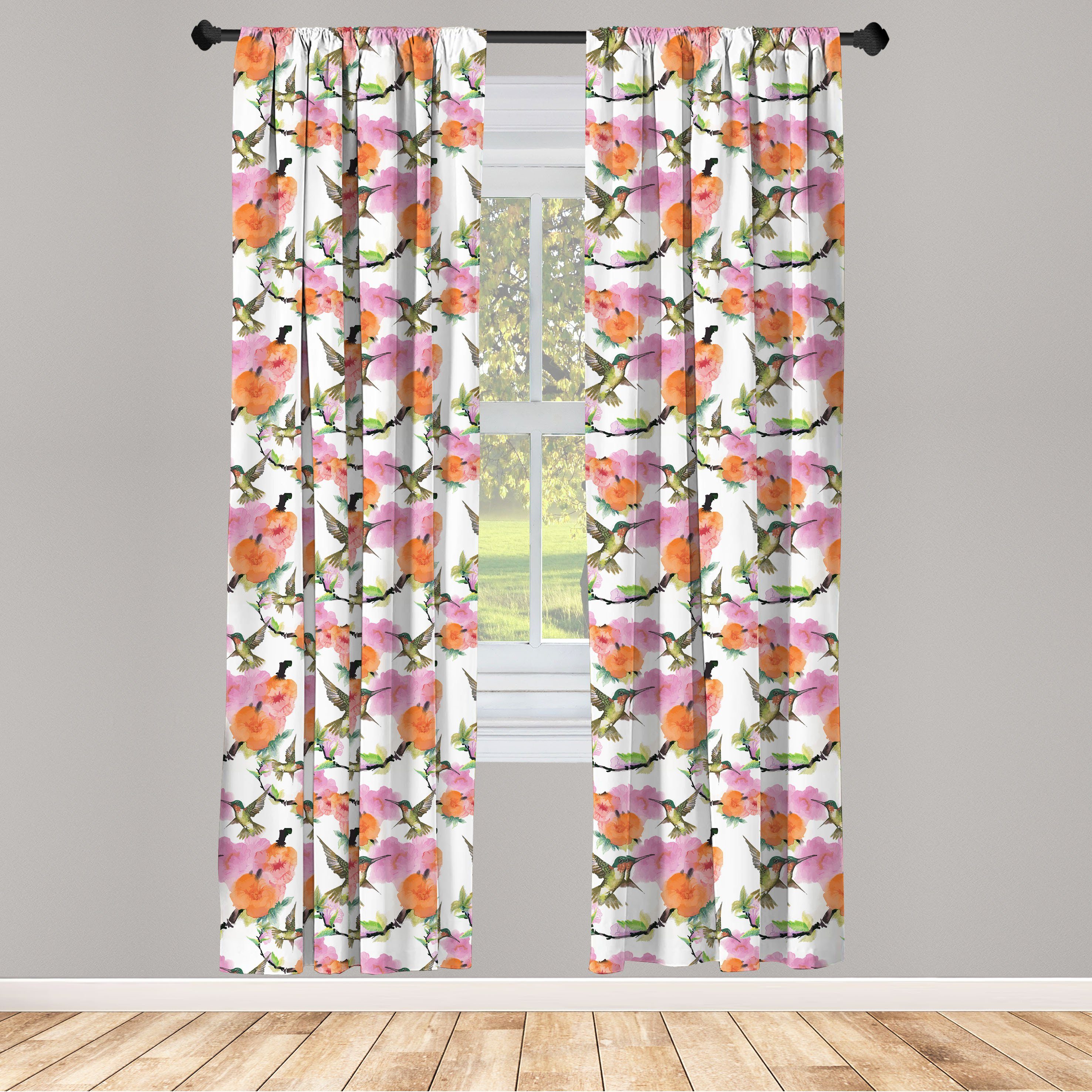 Gardine Vorhang für Wohnzimmer Schlafzimmer Dekor, Abakuhaus, Microfaser, Kolibri Blüten auf Branchen