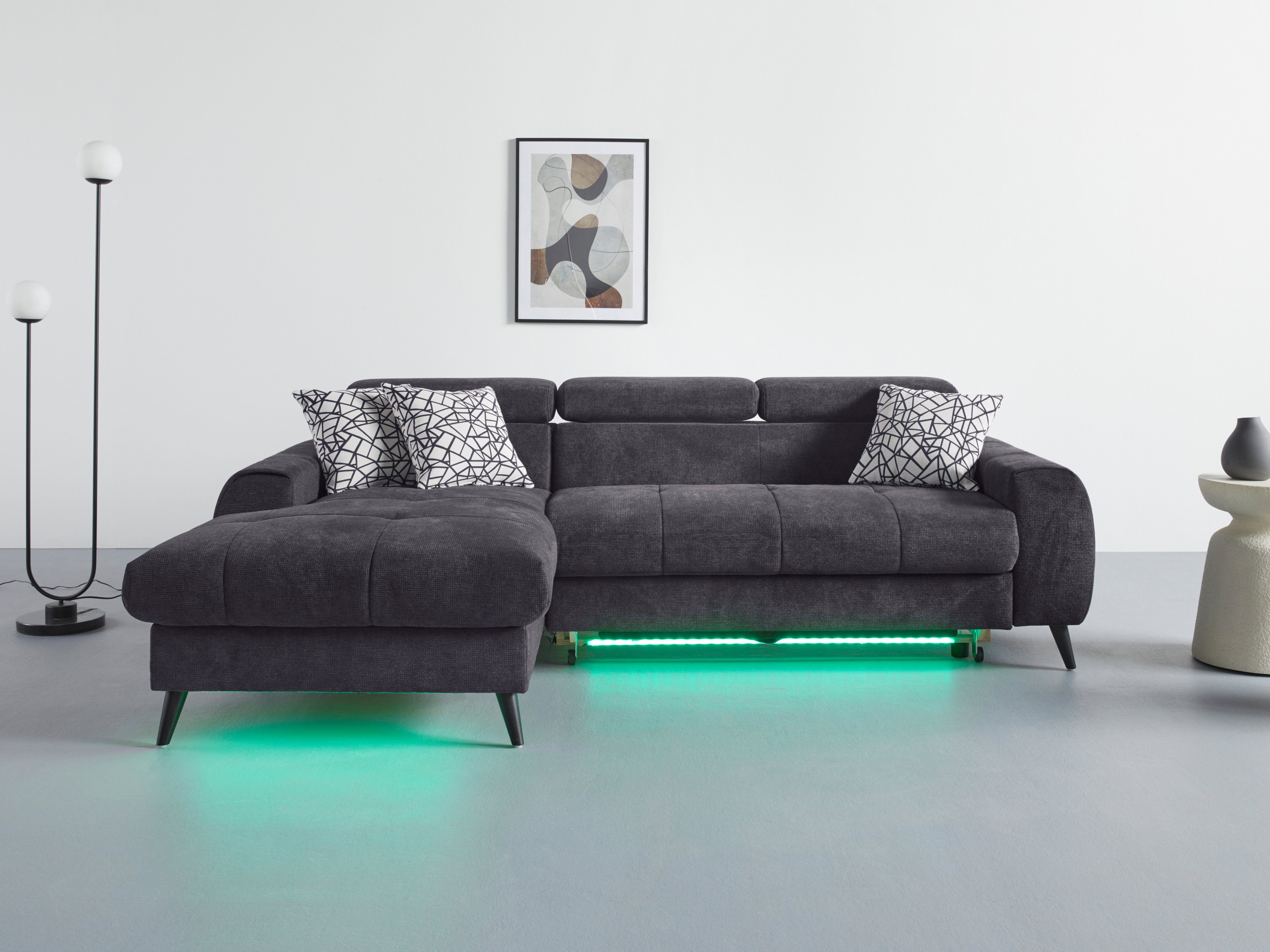 COTTA Ecksofa "Mia L-Form mit 3 Zierkissen", wahlweise mit Bettfunktion, Be günstig online kaufen
