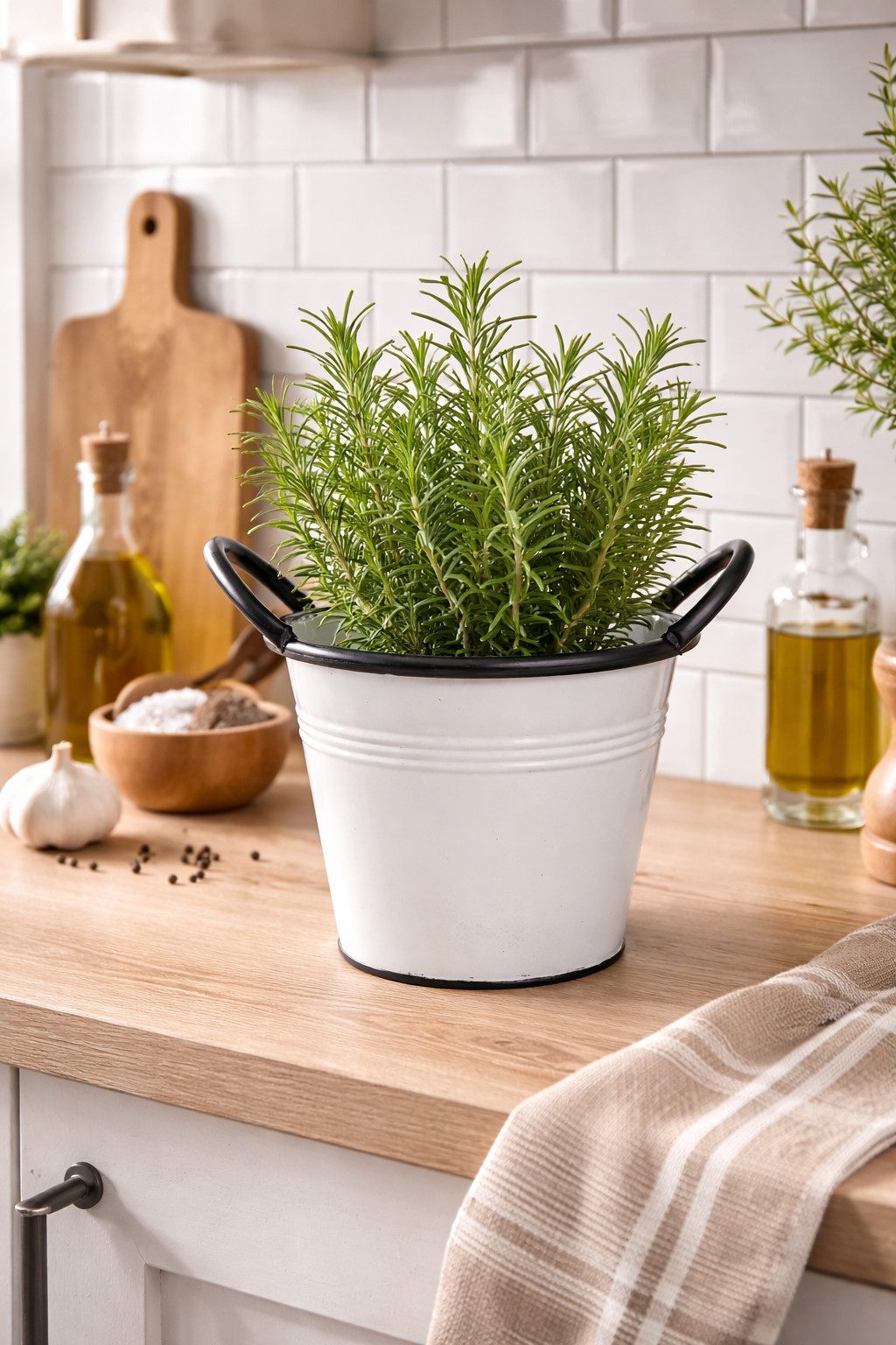finehomegarden Blumentopf Pflanztopf Weiß-Schwarz mit Griffen Metall Blumentopf Ø16cm H13cm (1 St), Ø18cm H15cm Moderner Übertopf für Innen & Außen Deko 2Größen – Bild 2 von 5