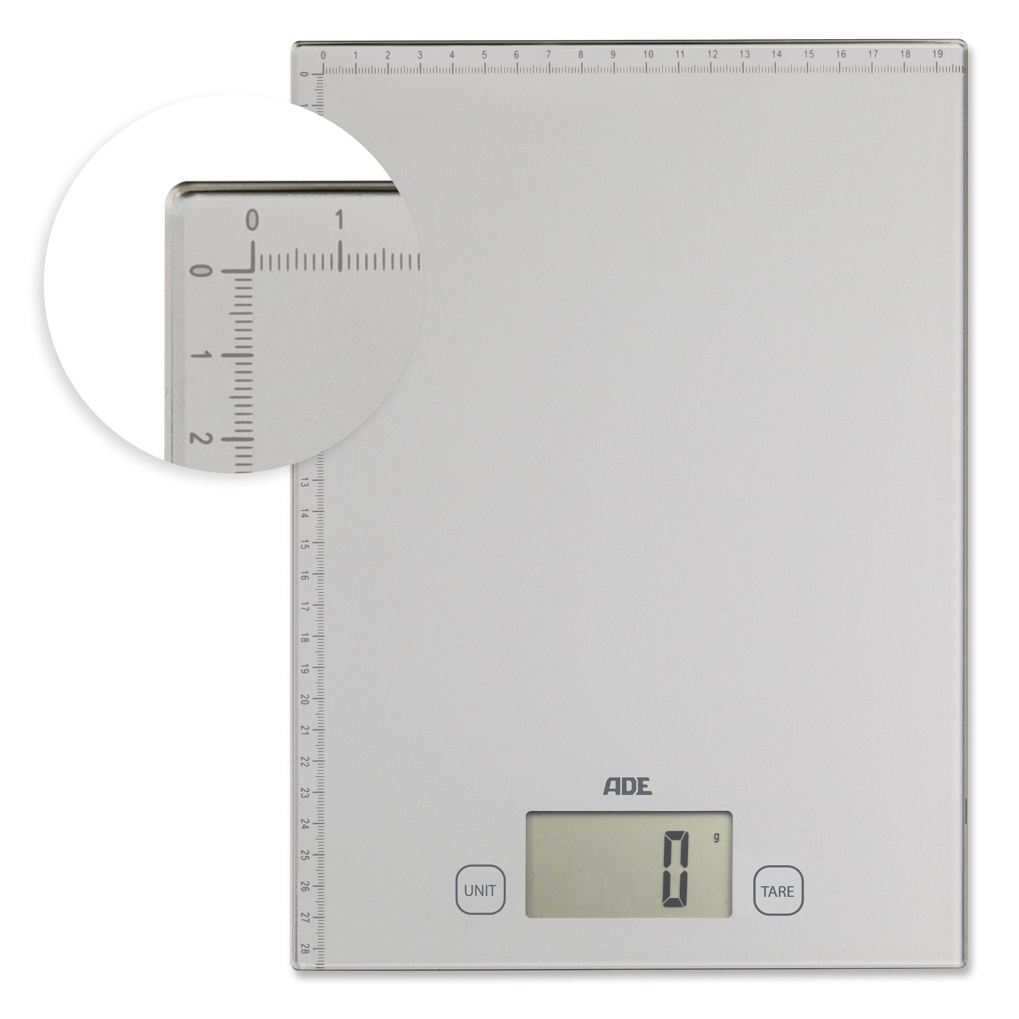 ADE Küchenwaage XXL Brief- und Paketwaage, mit aufgedrucktem Lineal, für große Mengen bis 20 kg