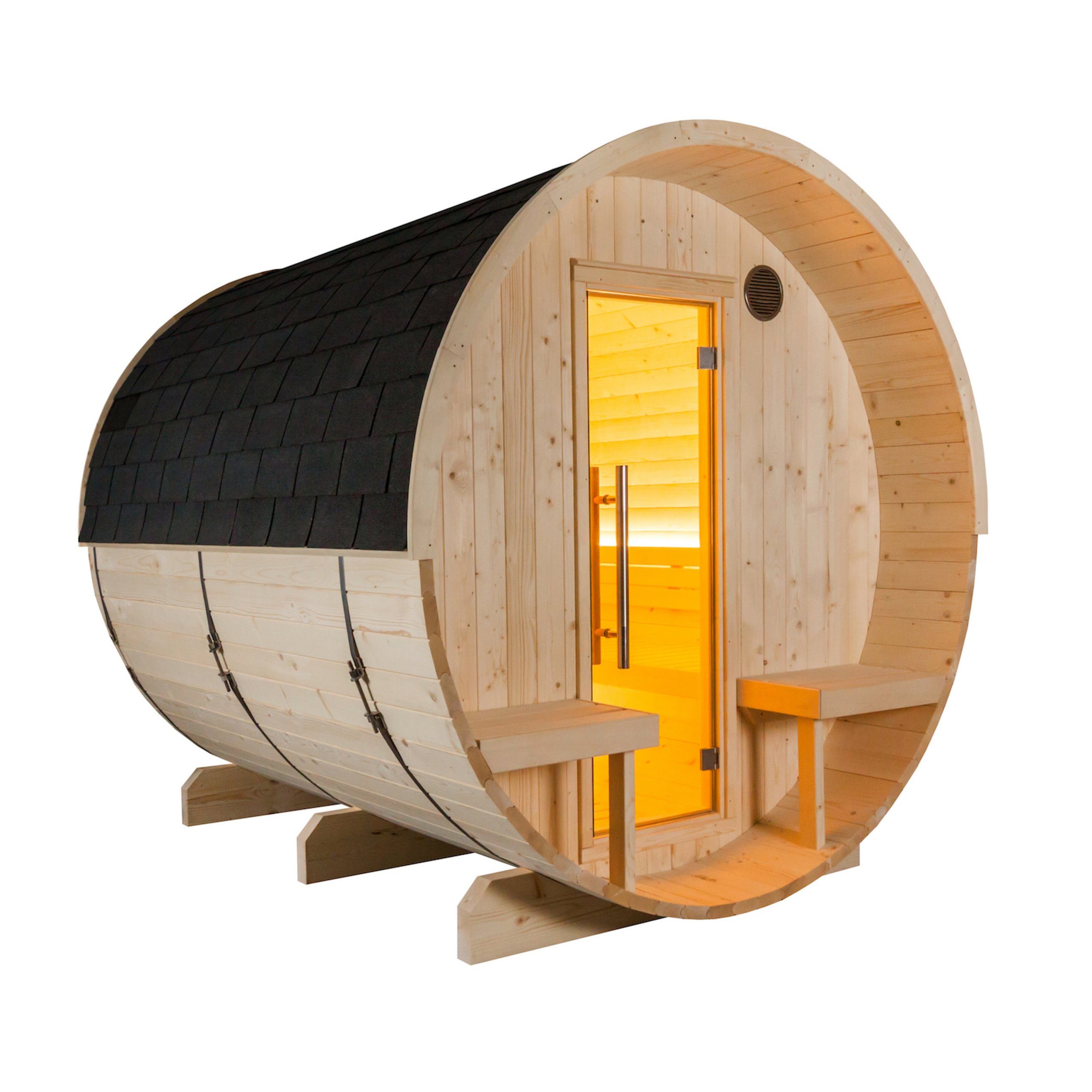 Fasssauna Sentiotec Kuusi 240 Canopy Fasssauna aus Fichte Gartensauna mit