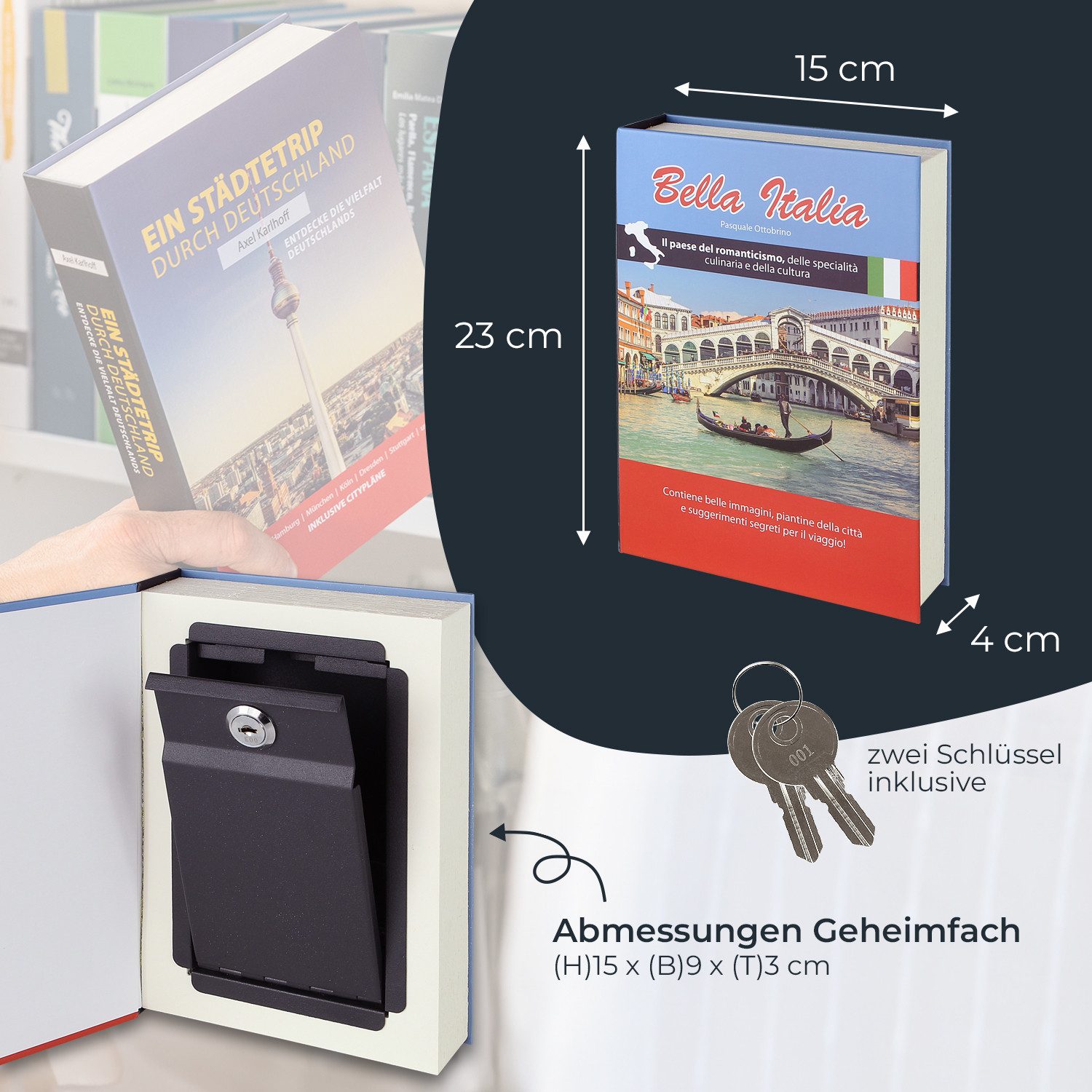 HMF Buchtresor getarnter Buchsafe für Zuhause, innovatives Geheimversteck für Wertsachen, 23 x 15 x 4 cm – Bild 5 von 5