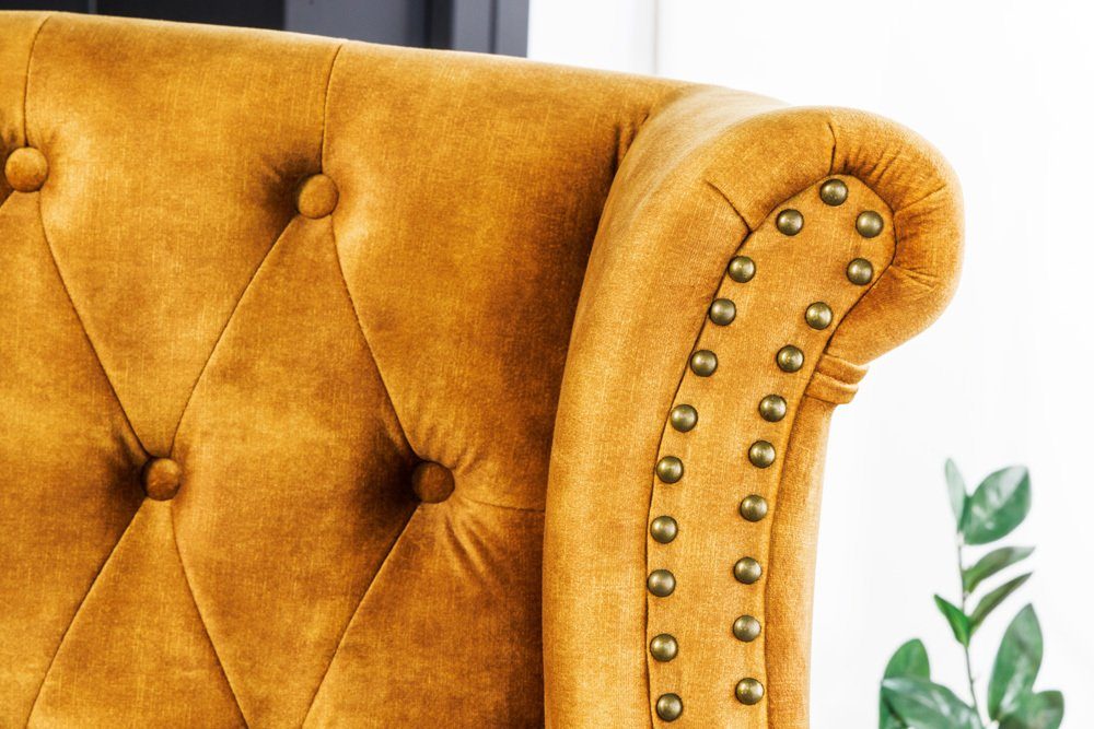 riess-ambiente Ohrensessel CHESTERFIELD 105cm senfgelb / dunkelbraun (Einzelartikel, 1-St), Wohnzimmer · Samt · Holz · Relax · Schlafzimmer