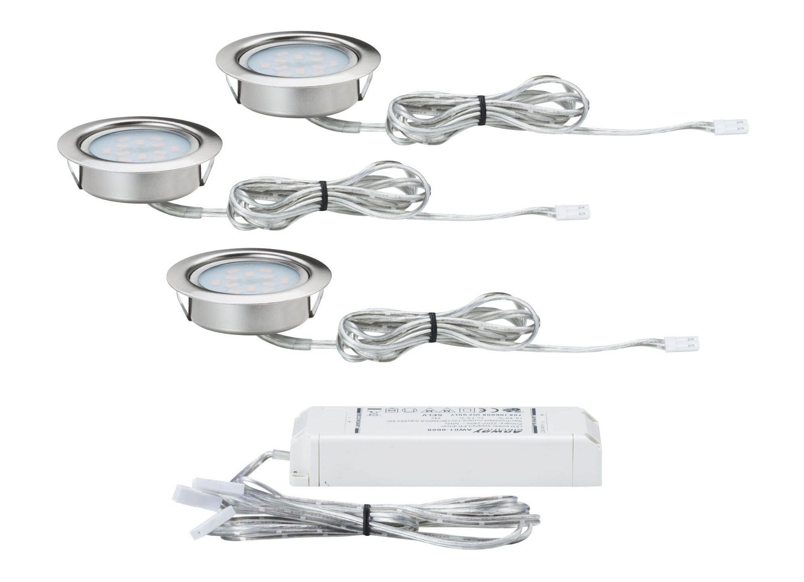 Paulmann Unterschrankleuchte 3x4,5W 12VA 230V/350mA 65mm Metall Eisen gebürstet, 3er Set, LED fest integriert, Warmweiß, LED Möbel Einbauleuchten Set