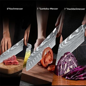 MDHAND Messer-Set Küchenmesser Set mit Rolltasche (Set, 8-tlg), High Carbon Edelstahl Profi Kochmesser Set