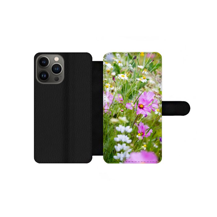 MuchoWow Handyhülle Blumen - Natur - Grün - Gras - Lila - Weiß Handyhülle Telefonhülle Apple iPhone 13 Pro