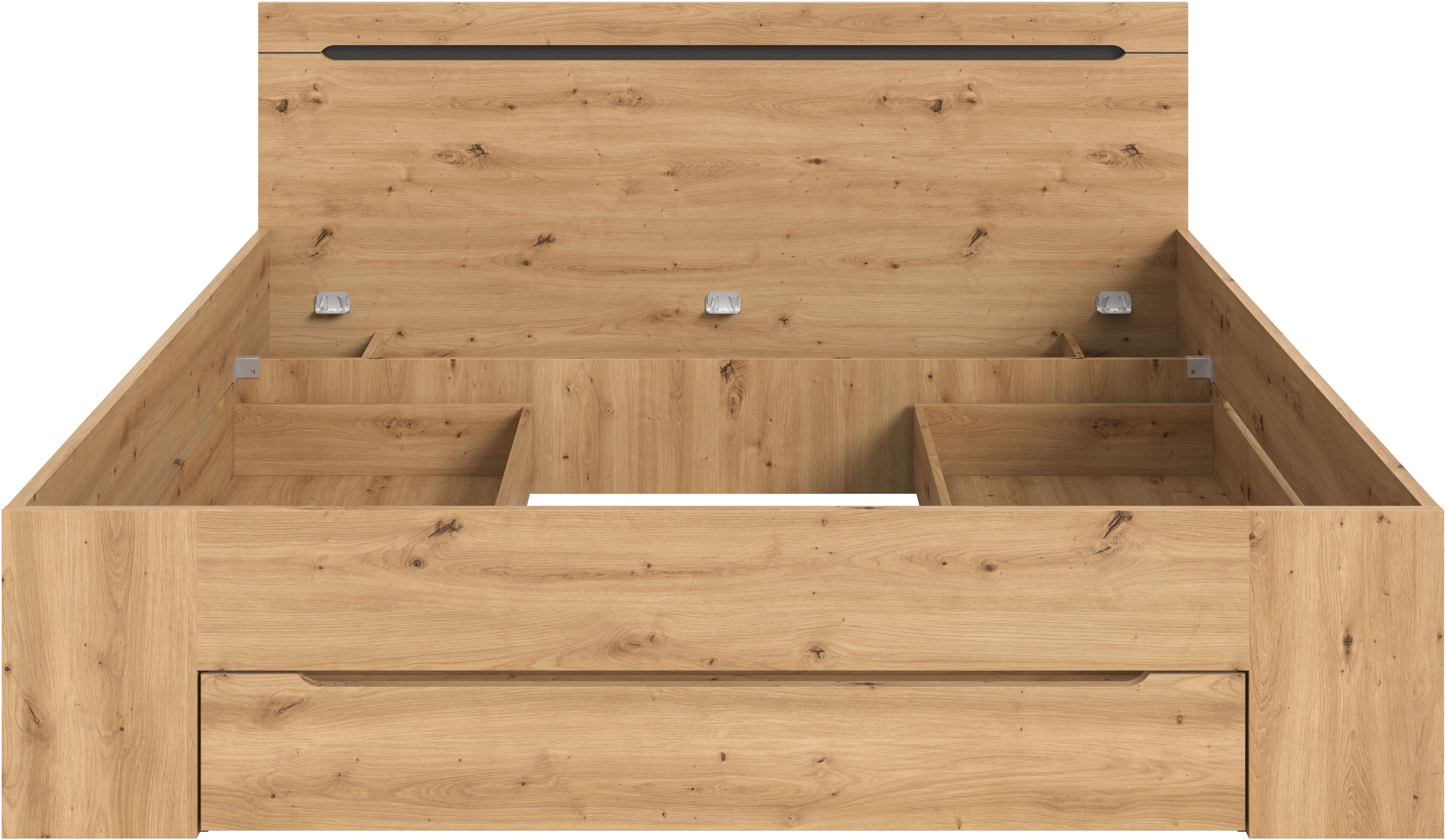 Home affaire Stauraumbett REHAT, in 144 oder 184 cm Breite, 3 Schubkästen, 2 offene Fächer (1-tlg., TOPSELLER!, für Matratzen 140x200 cm, viel Stauraum, ohne Lattenrost), Bett, Kastenbett, Bettgestell, Schlafzimmer, Schlafen