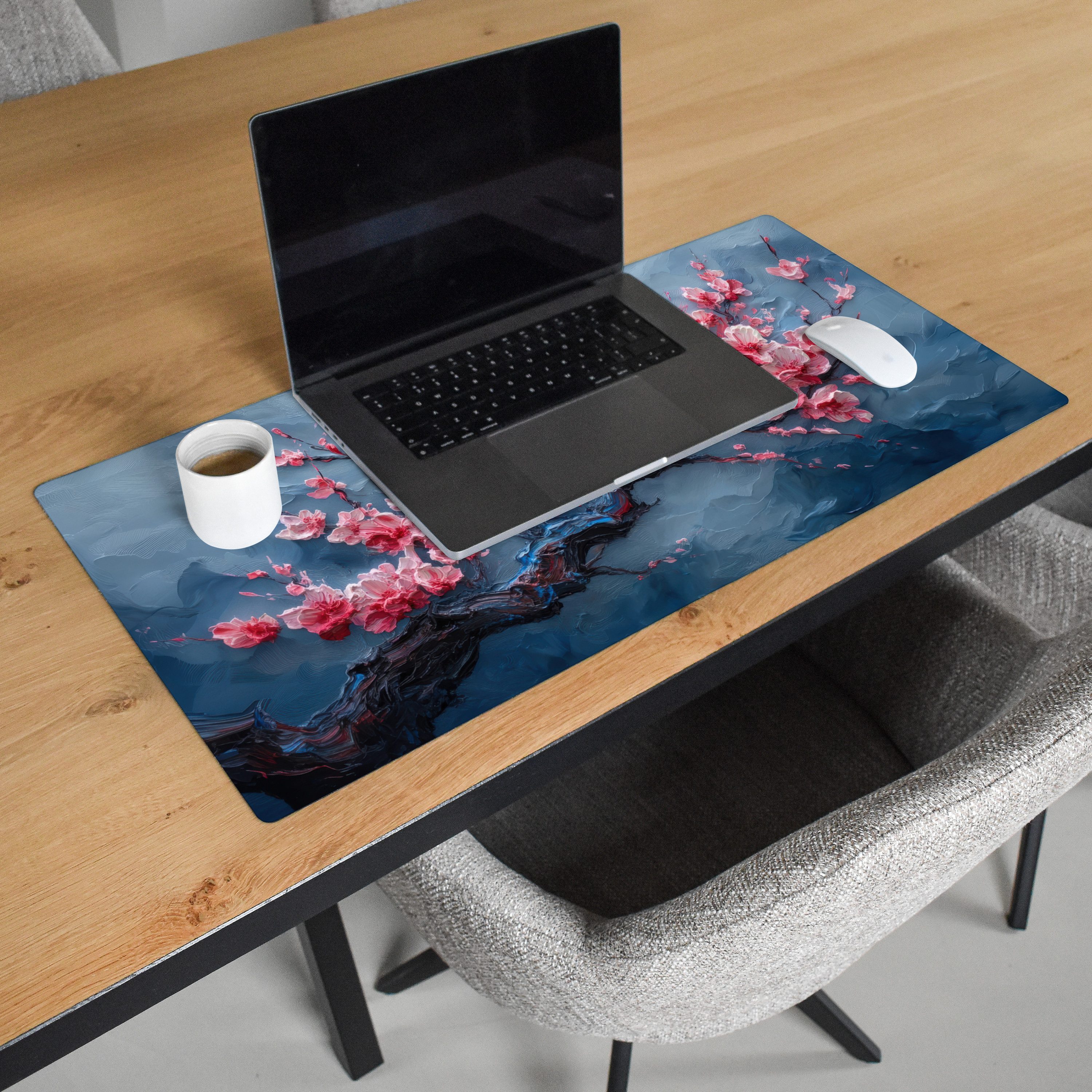 MuchoWow Gaming Mauspad Blüte - Blume - Rosa - Zweig (1-St), Gaming Mauspad XXL, Schreibtischunterlage, Desk Mat Groß, 80x40 cm