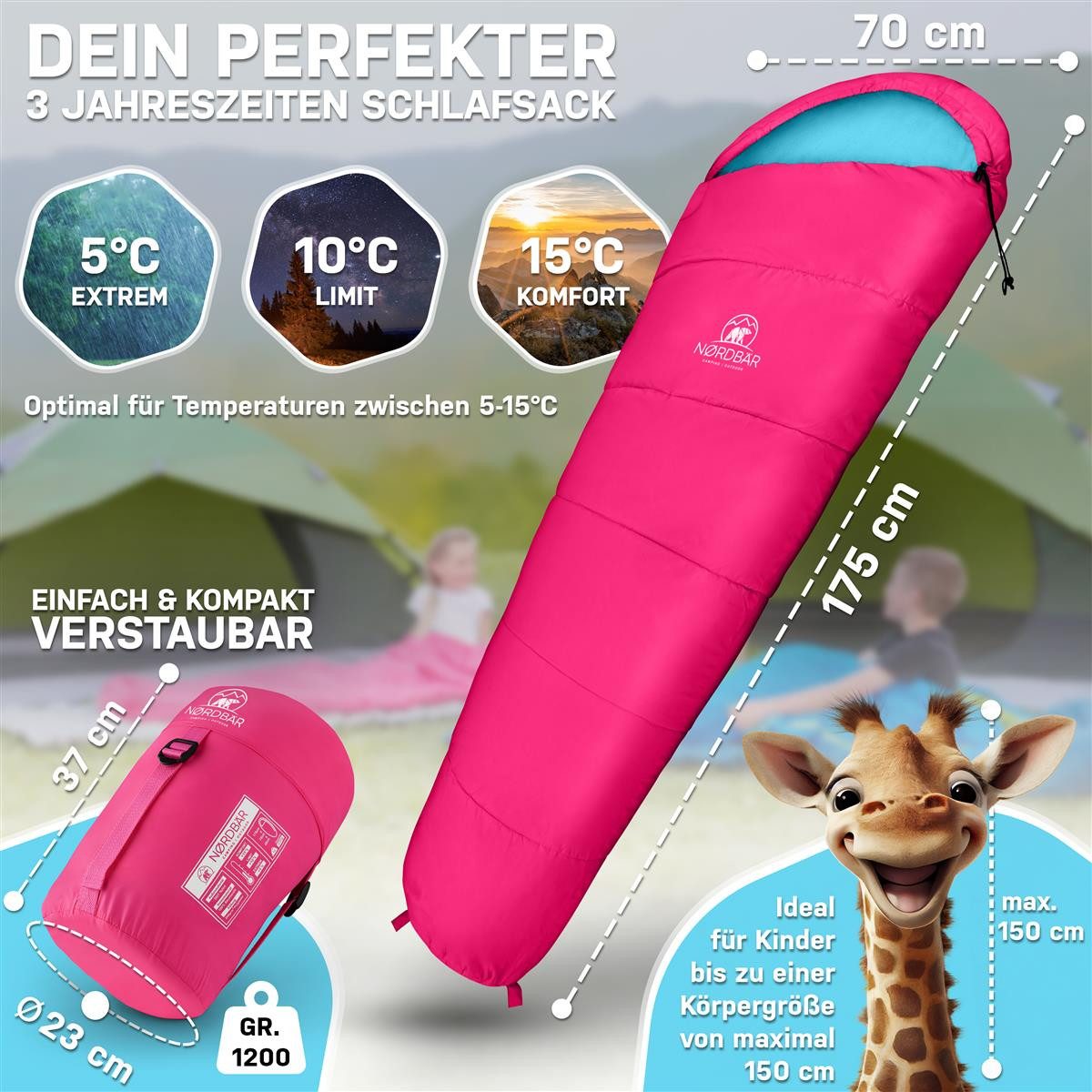 Nordbär Kinderschlafsack NORDBÄR® Kinder-Schlafsack 3-Jahreszeiten rosa günstig online kaufen