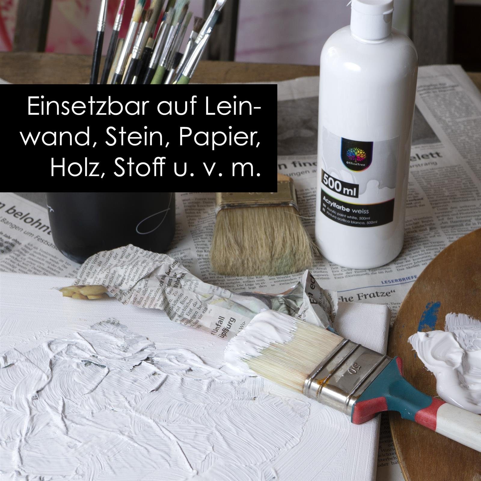 OfficeTree Kreativset »Acrylfarbe Weiß 500ml«, (1er Set), Weiße Acrylfarbe  Ideal zum Mischen