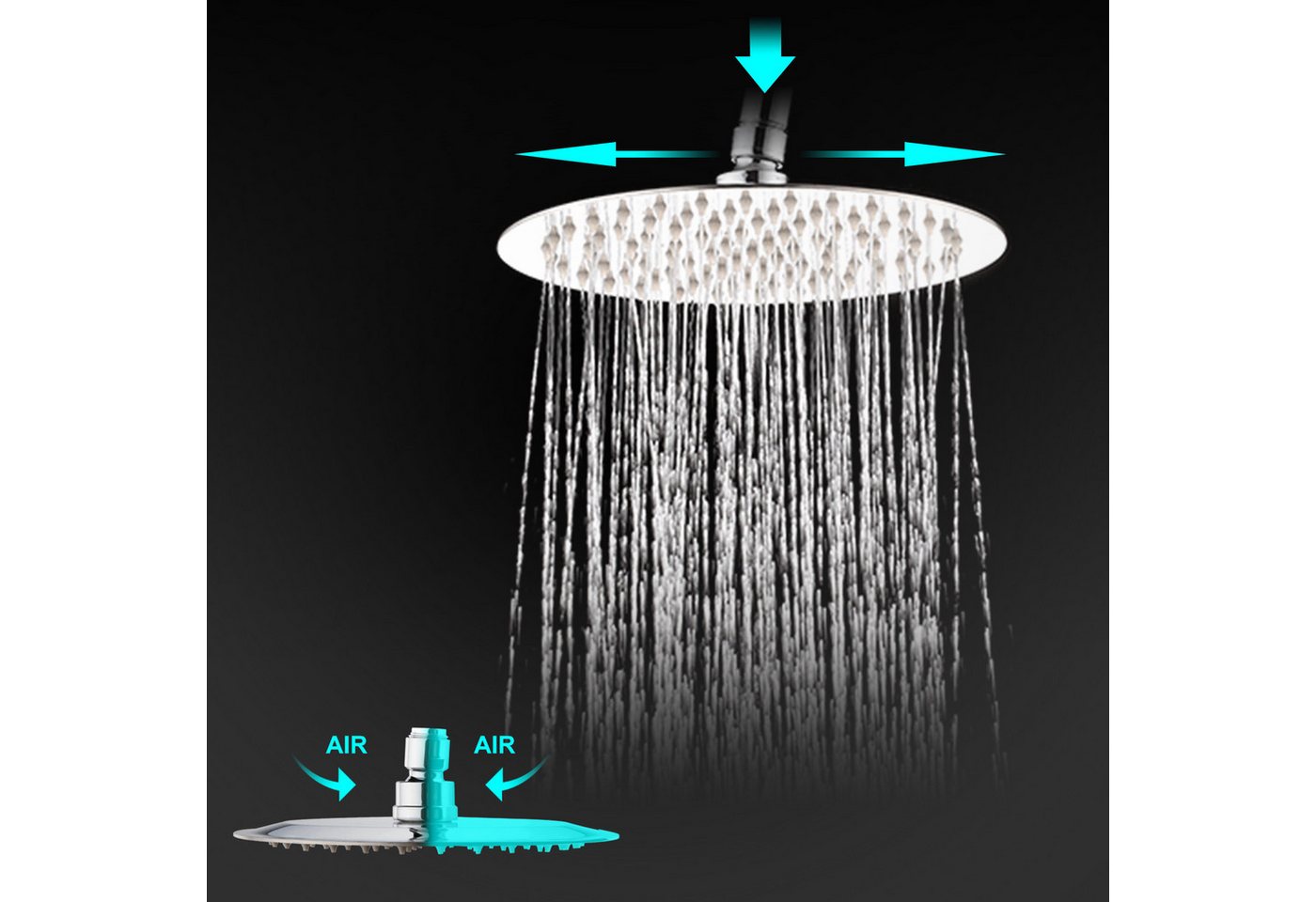 Thumbnail - Clanmacy Kopfbrause Edelstahl Kopfbrause Brausekopf Duschkopf Überkopfbrause Regendusche, (Rund / Quadratisch, 20/25/30c...