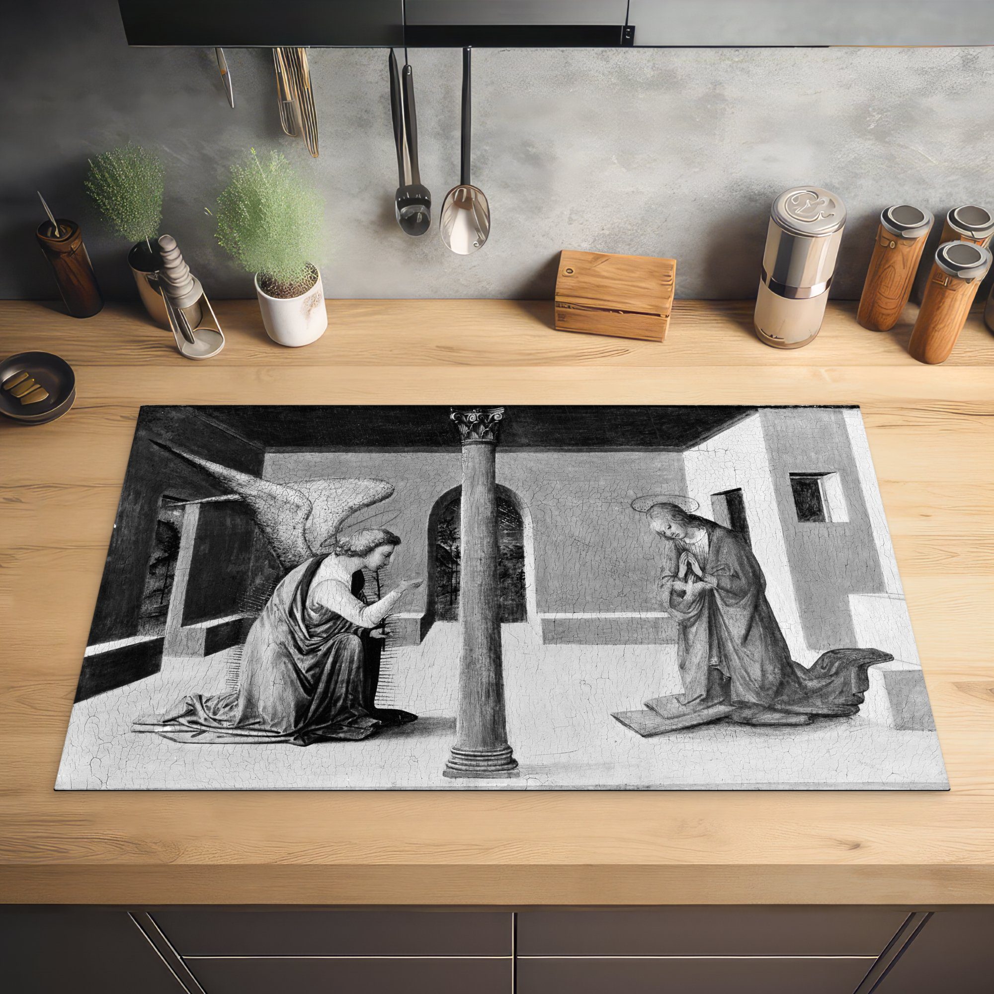 MuchoWow Herdblende-/Abdeckplatte Die küche tlg), Arbeitsplatte für Lippi, von Ankündigung Gemälde Fra Vinyl, - Ceranfeldabdeckung, 83x51 (1 cm, Filippo