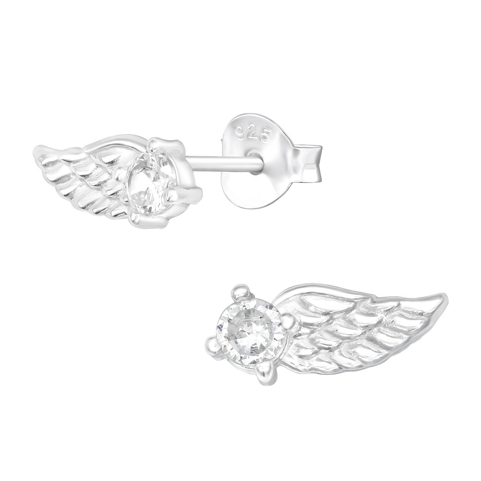 Ohrring-Set Ohrstecker Engelsflügel mit Zirkonia Kristall aus 925 Silber Damen