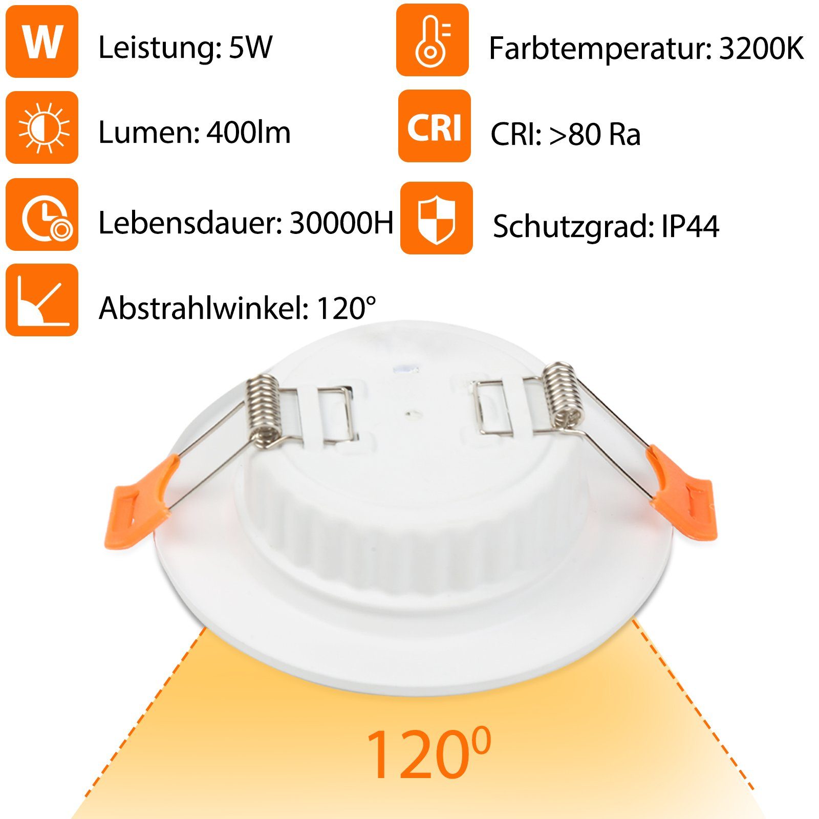 KaltWeiß LED 400LM WarmWeiß Einbaustrahler 20St. Lospitch LED 5W Einbaustrahler