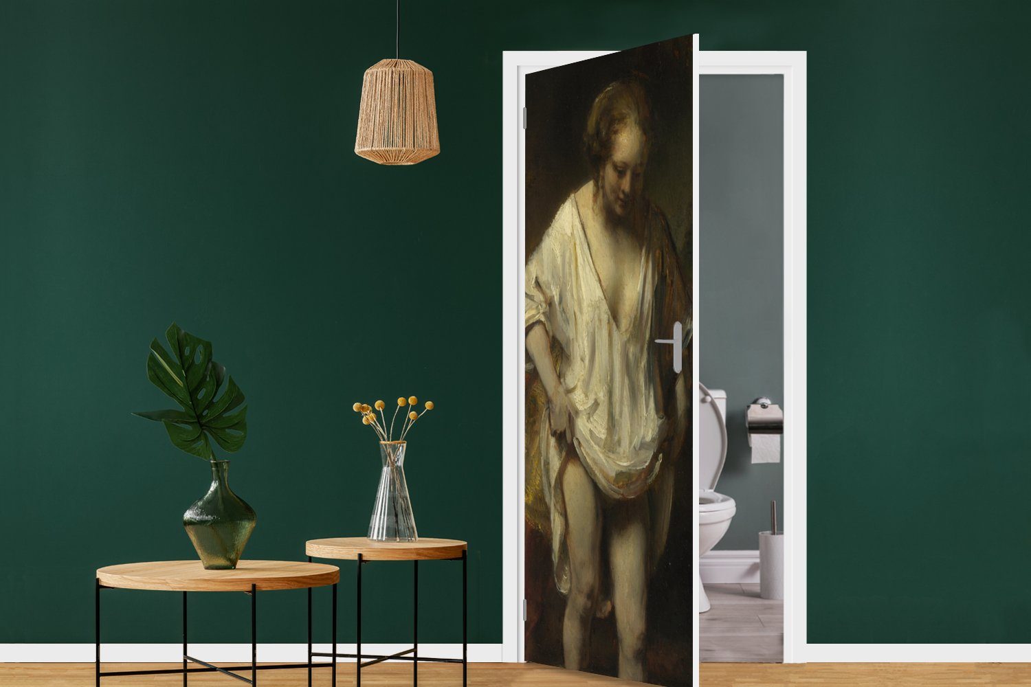 MuchoWow Türtapete Badende Frau - Tür, cm Gemälde für St), Matt, 75x205 bedruckt, Türaufkleber, Rembrandt Fototapete von Rijn, van (1