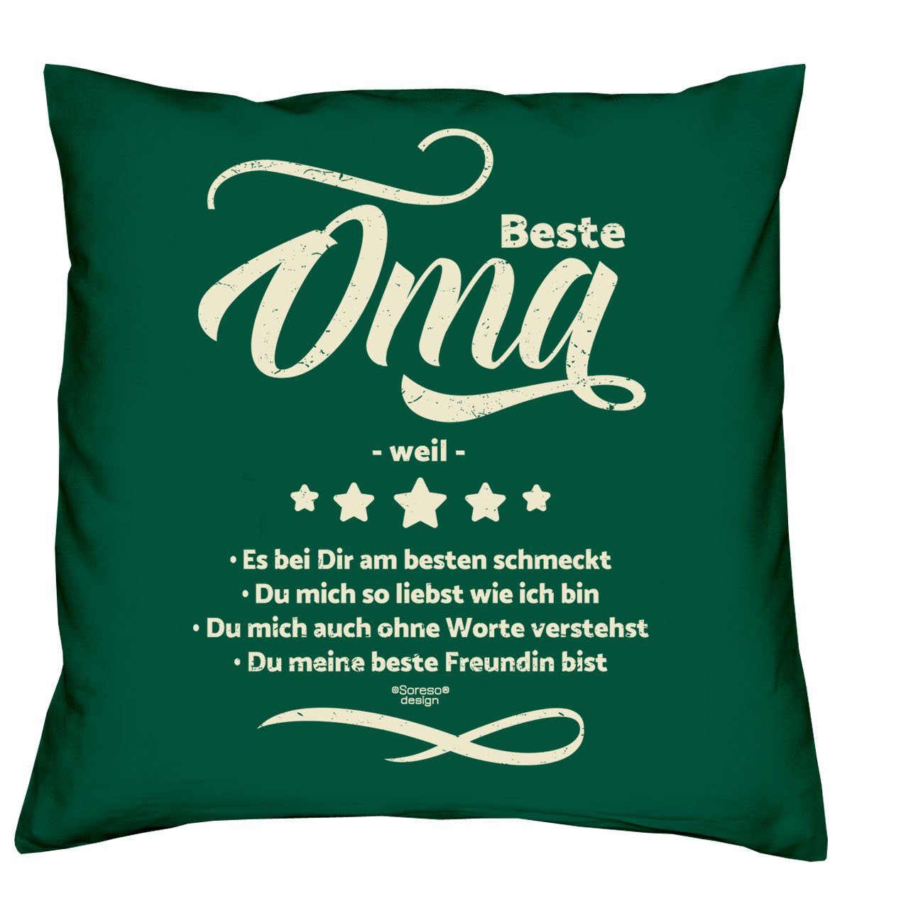 weil & Oma Opa Oma Opa Bester weil Geschenk Dekokissen dunkelgrün Kissen-Set Geschenke Soreso® mit Beste Mitbringsel Urkunden,