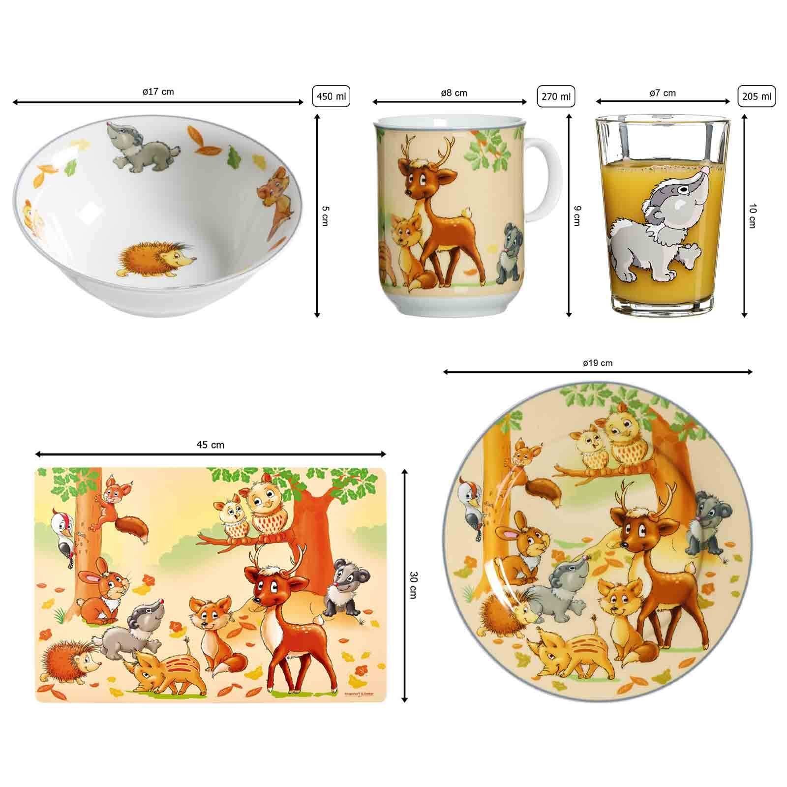 Ritzenhoff & Breker Kindergeschirr-Set Waldtiere Kinderset 11er Set (11-tlg), Material-Mix