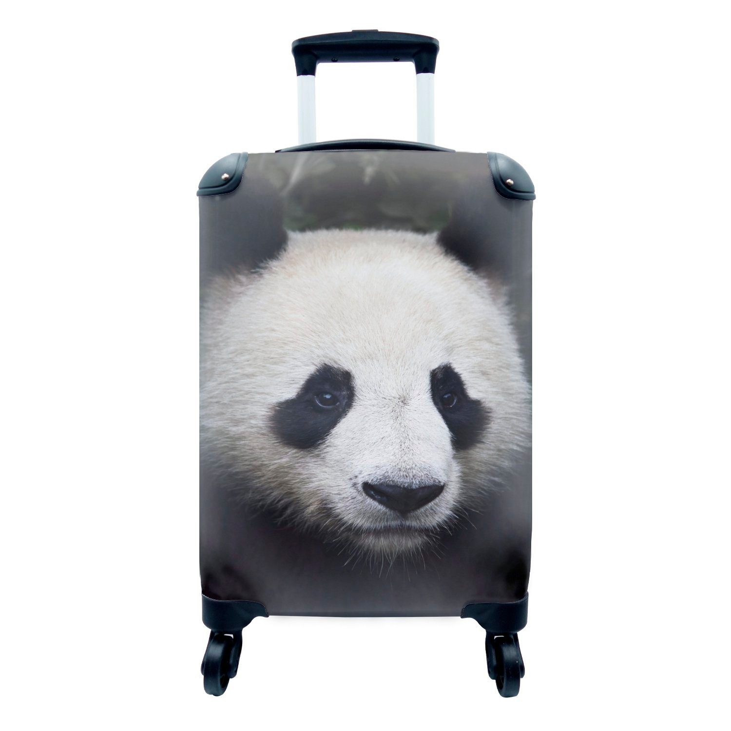 MuchoWow Handgepäckkoffer Panda - Porträt - Schwarz - Weiß, 4 Rollen, Reisetasche mit rollen, Handgepäck für Ferien, Trolley, Reisekoffer