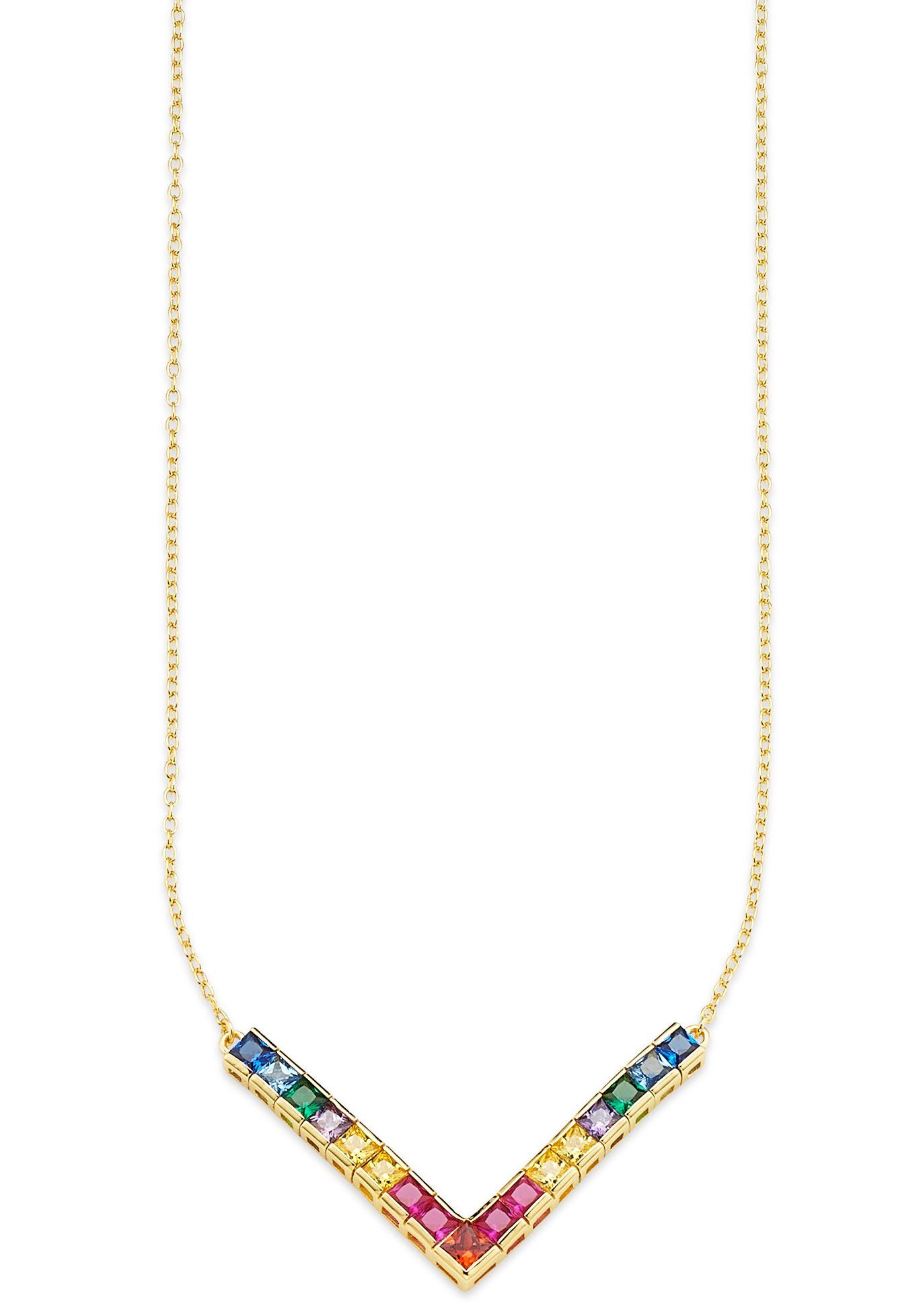 Bruno Banani Kette mit Anhänger Schmuck Geschenk Silber 925 Halsschmuck Halskette Regenbog Gold, mit Zirkonia (synth)