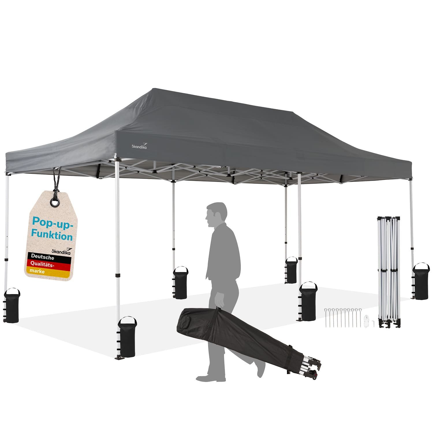 Skandika Pavillon Pavillon Solvorn, Pop Up Faltpavillon, Stahlgestell, Wasserabweisend, (mit 2 integrierten Transportrollen, einfache Montage), patentierter Einhand-Mechanismus, UV-Schutz 50+, wetterfest Gartenzelt