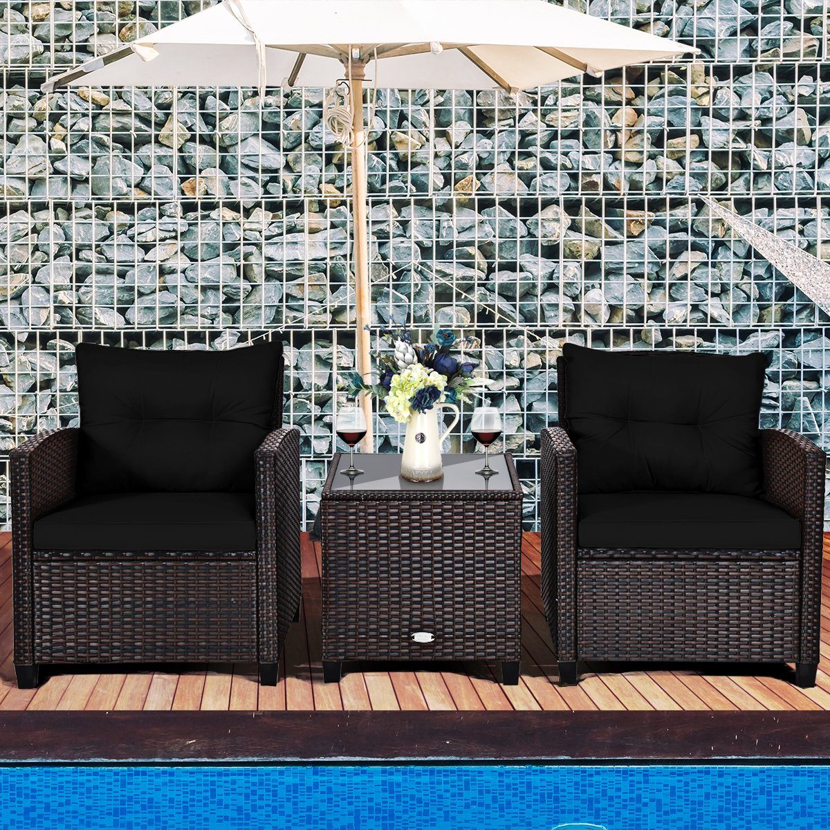 COSTWAY Gartenlounge-Set, (3-tlg., 2 Sessel & günstig online kaufen