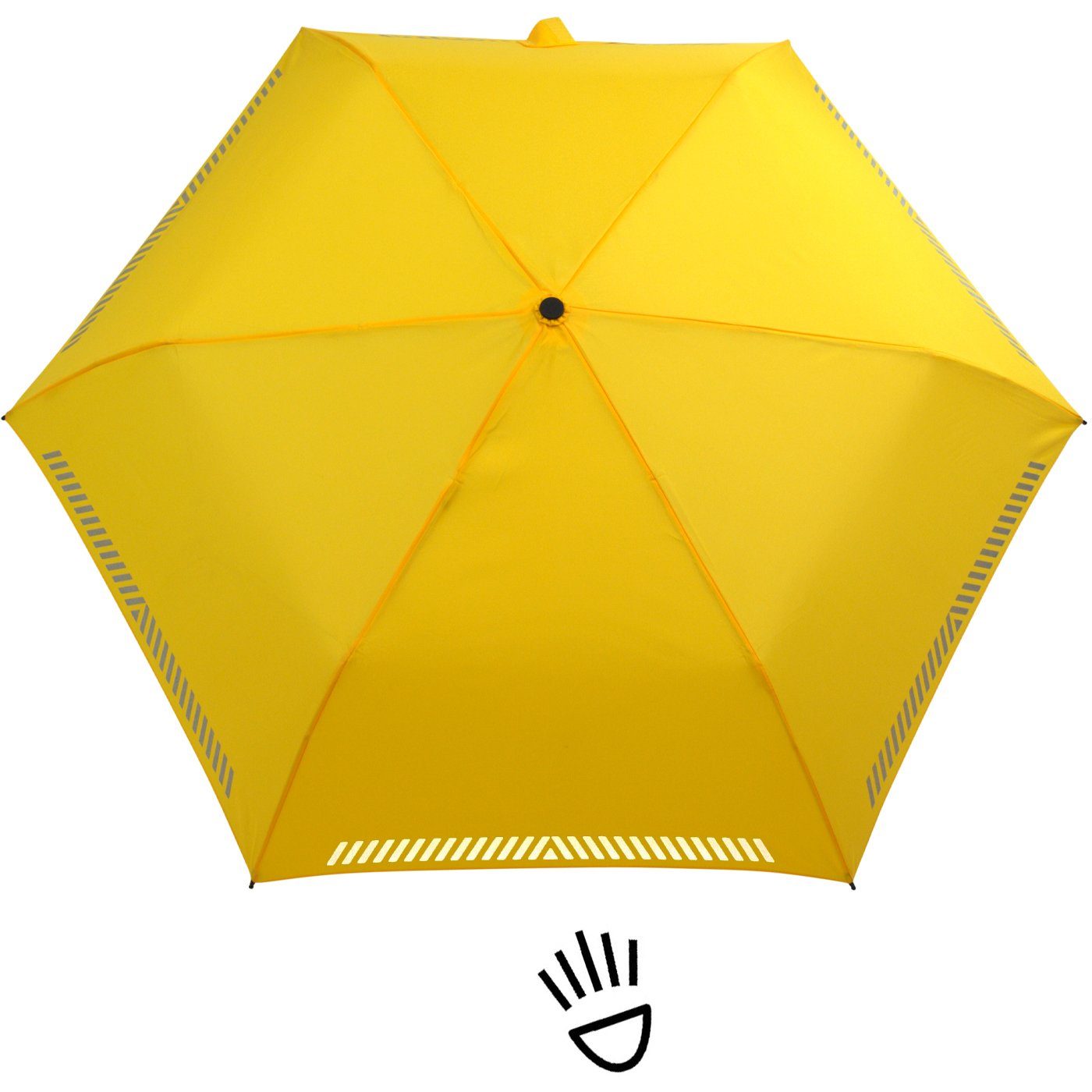 iX-brella Taschenregenschirm Kinderschirm mit Auf-Zu-Automatik, gelb - Reflex-Streifen Sicherheit durch reflektierend