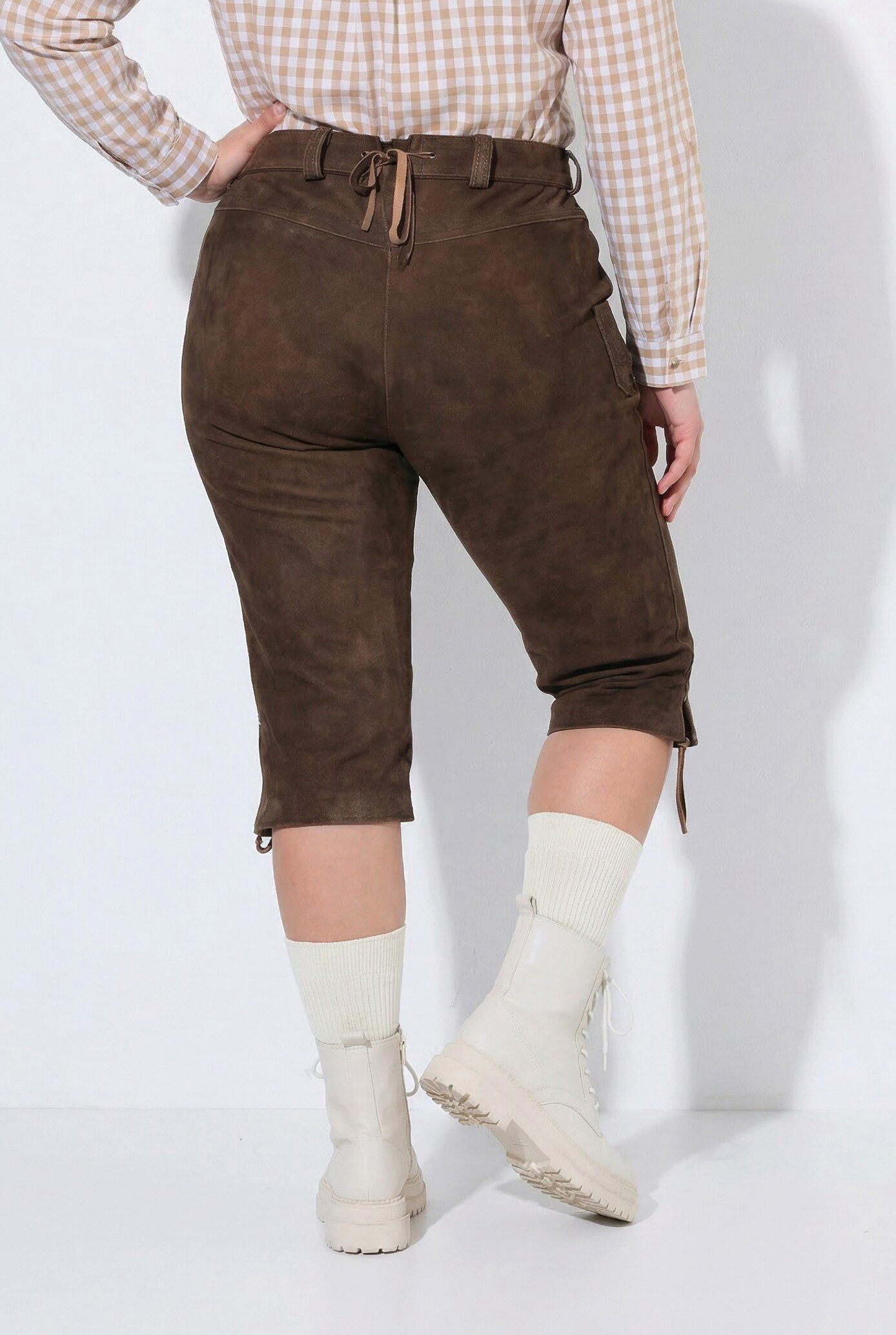 Ulla Popken Stretch-Hose Trachten-Lederhose Veloursleder Stickerei