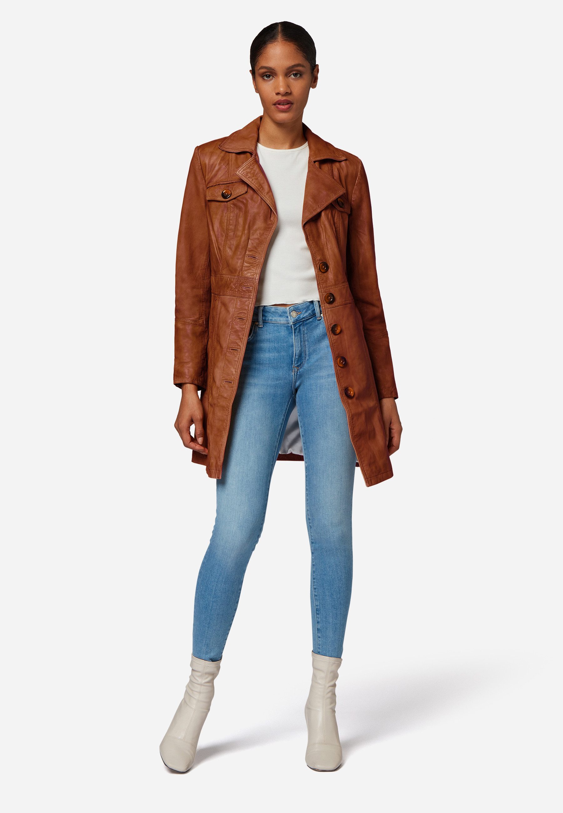 RICANO Ledermantel Lucy Ledermantel mit Reverskragen und Knopfleiste günstig online kaufen