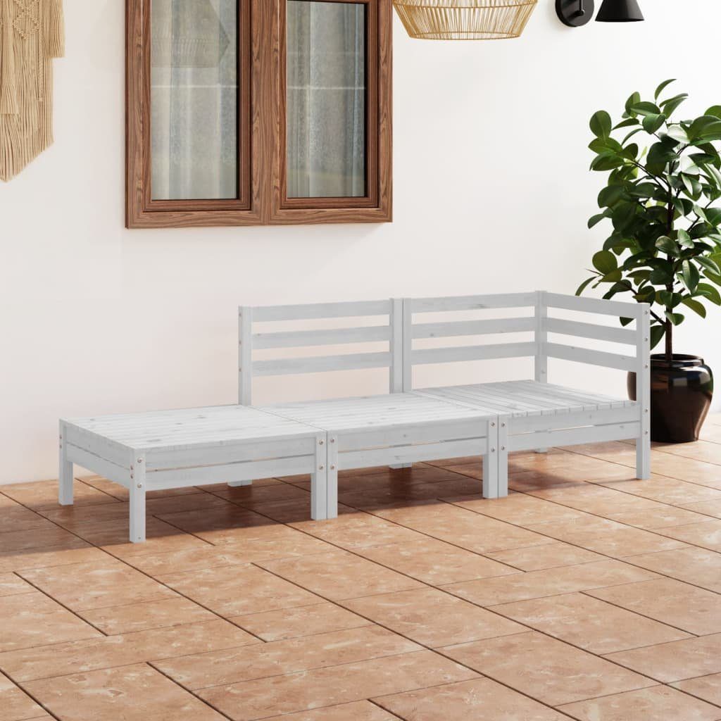 vidaXL Gartenlounge-Set 3-tlg. Garten-Lounge-Set Weiß Massivholz Kiefer, (1-tlg)