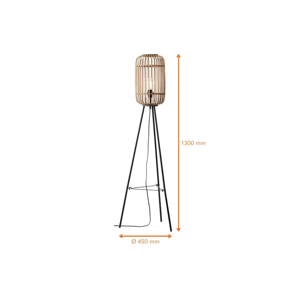 cm Lightbox cm Stil, 130 Leuchtmittel, ohne 45 Bambus Stehlampe, im / Metall Durchmesser, Höhe, Nature