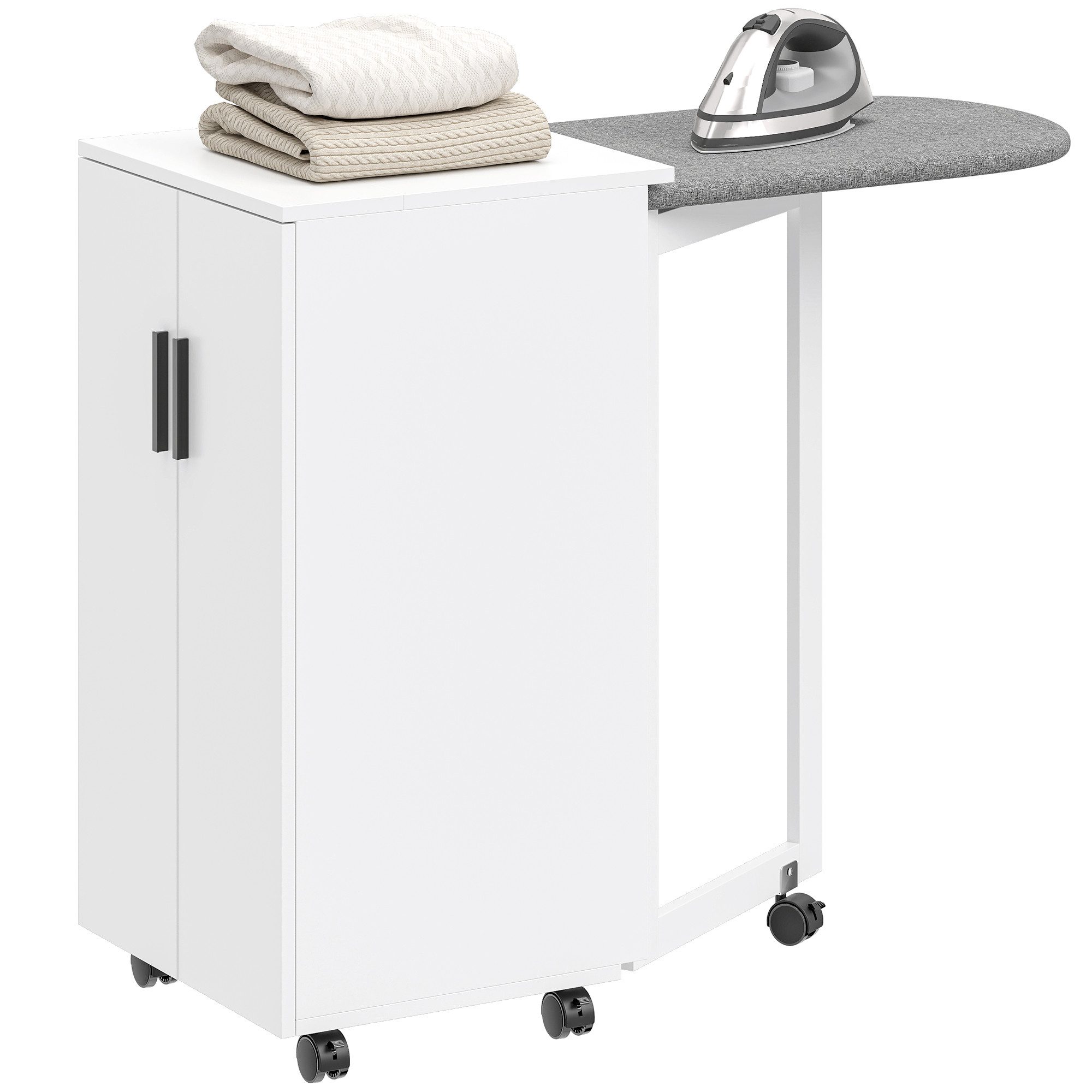 HOMCOM Bügelbrett mobiler Aufbewahrungsschrank, Bügelfläche 86x39 cm, Klappbar, platzsparend, mit Stauraum