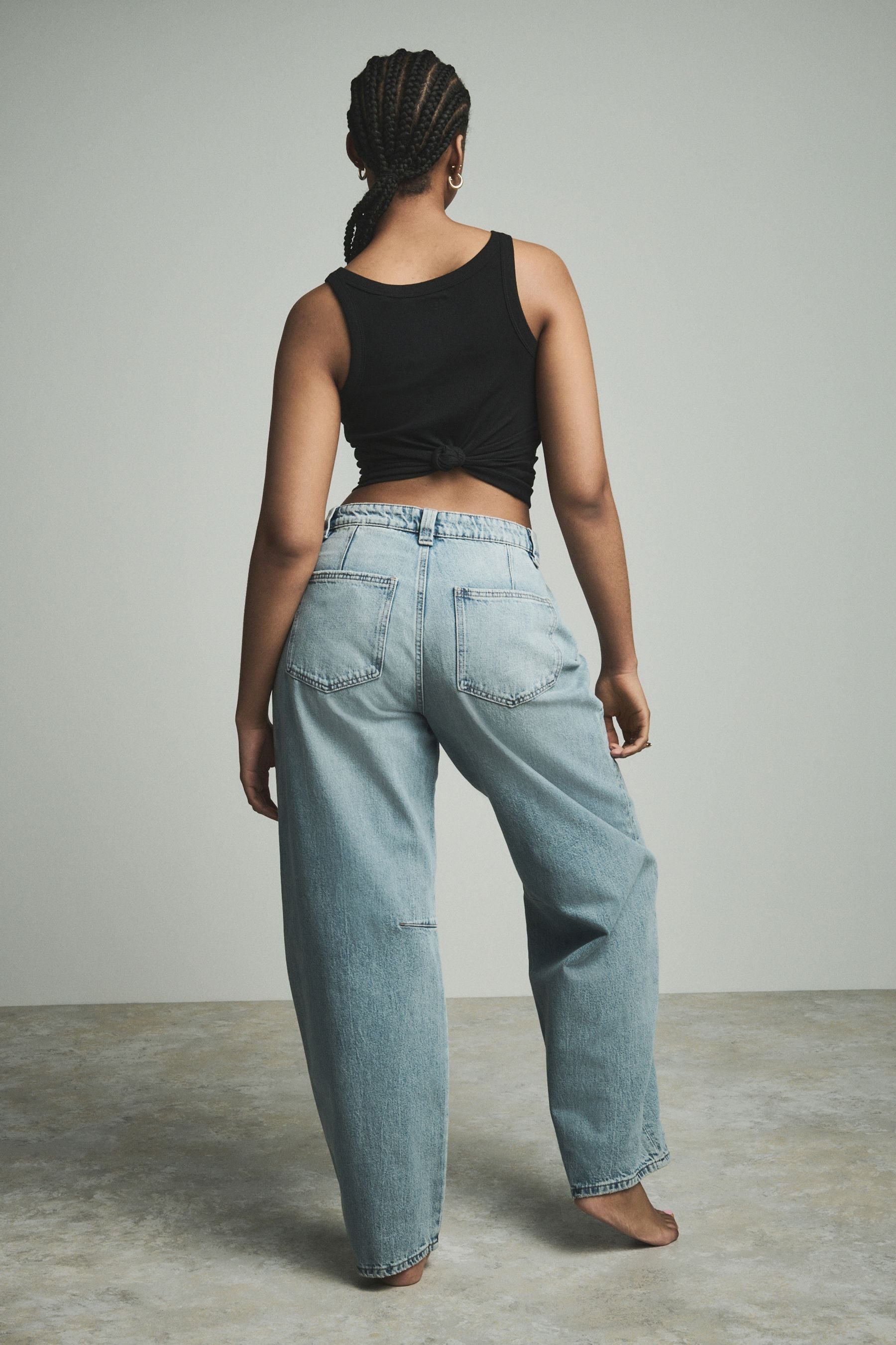 Next Weite Jeans Barrel-Jeans mit Knieabnäher 100 % Baumwolle (1-tlg) günstig online kaufen