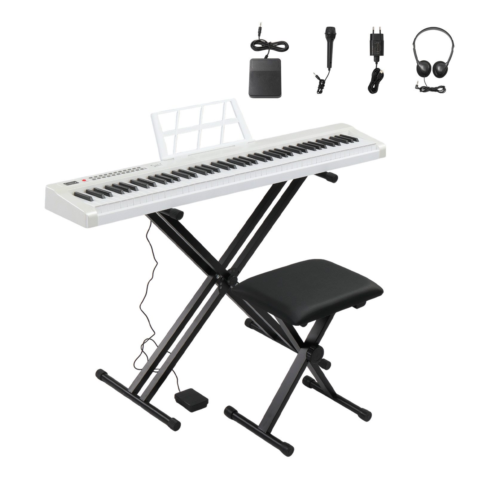 VINGLI Digitalpiano E Piano 88 Tasten, Digitalpiano Semi-Gewichtete Tastatur, Dual-Bluetooth, Sustain-Pedal-System, mit/ohne Ständer, Schwarz/Weiß