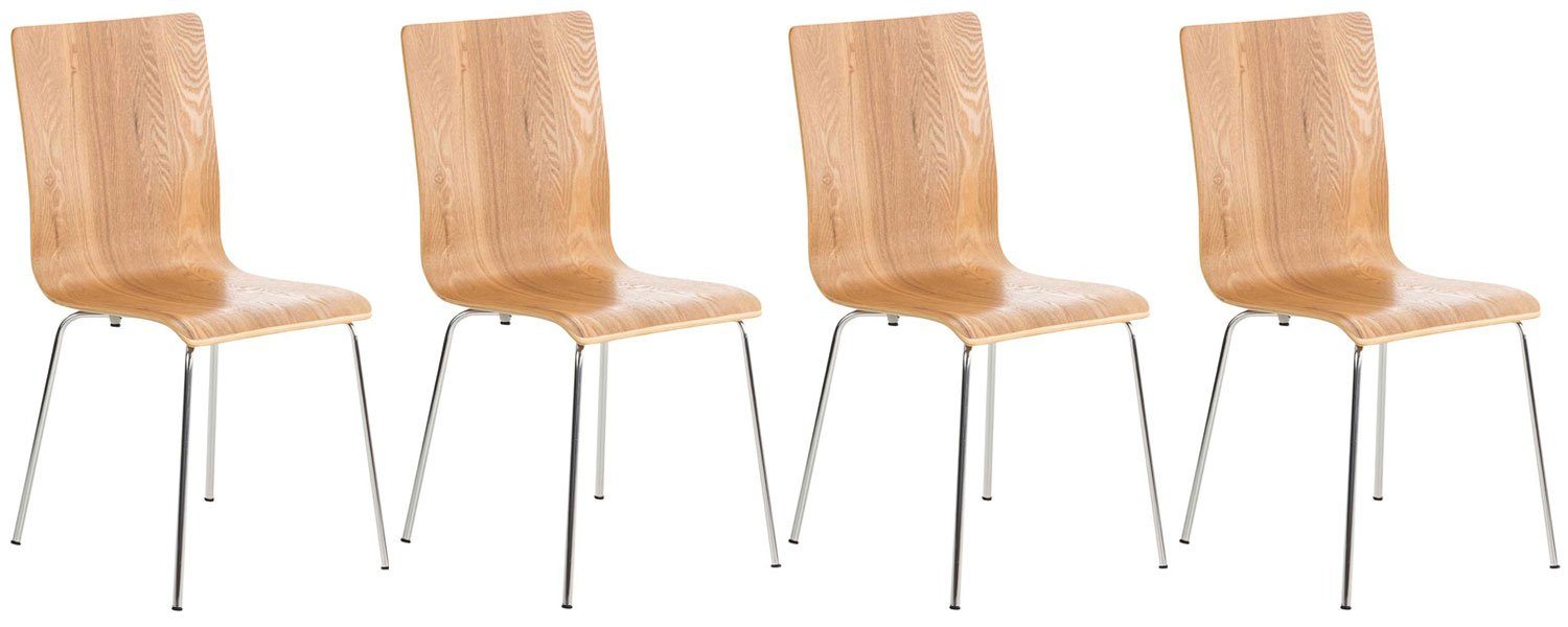mit Sitzfläche: - Holz eiche - Konferenzstuhl ergonomisch Sitzfläche Messestuhl, Warteraumstuhl Metall chrom Gestell: (Besprechungsstuhl geformter - 4 St), Besucherstuhl Peppo TPFLiving -