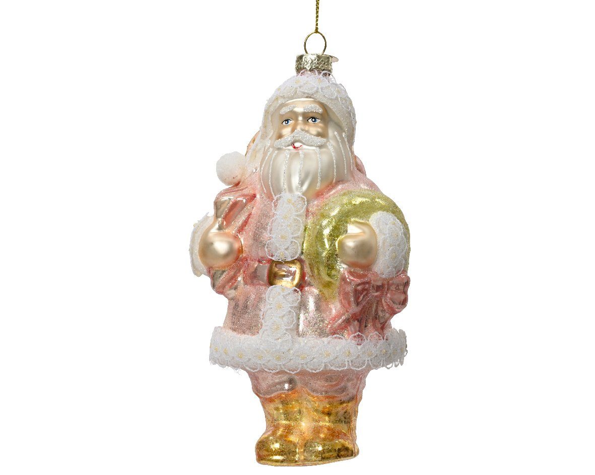 Decoris season decorations Christbaumschmuck, Christbaumschmuck Glas Weihnachtsmann 15cm hängend - Rosa / Gold