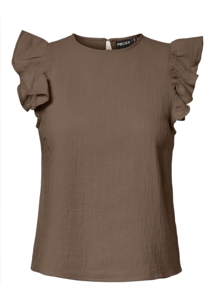 pieces Kurzarmshirt PCSASTINA SL O-NECK TOP WVN MSA BC