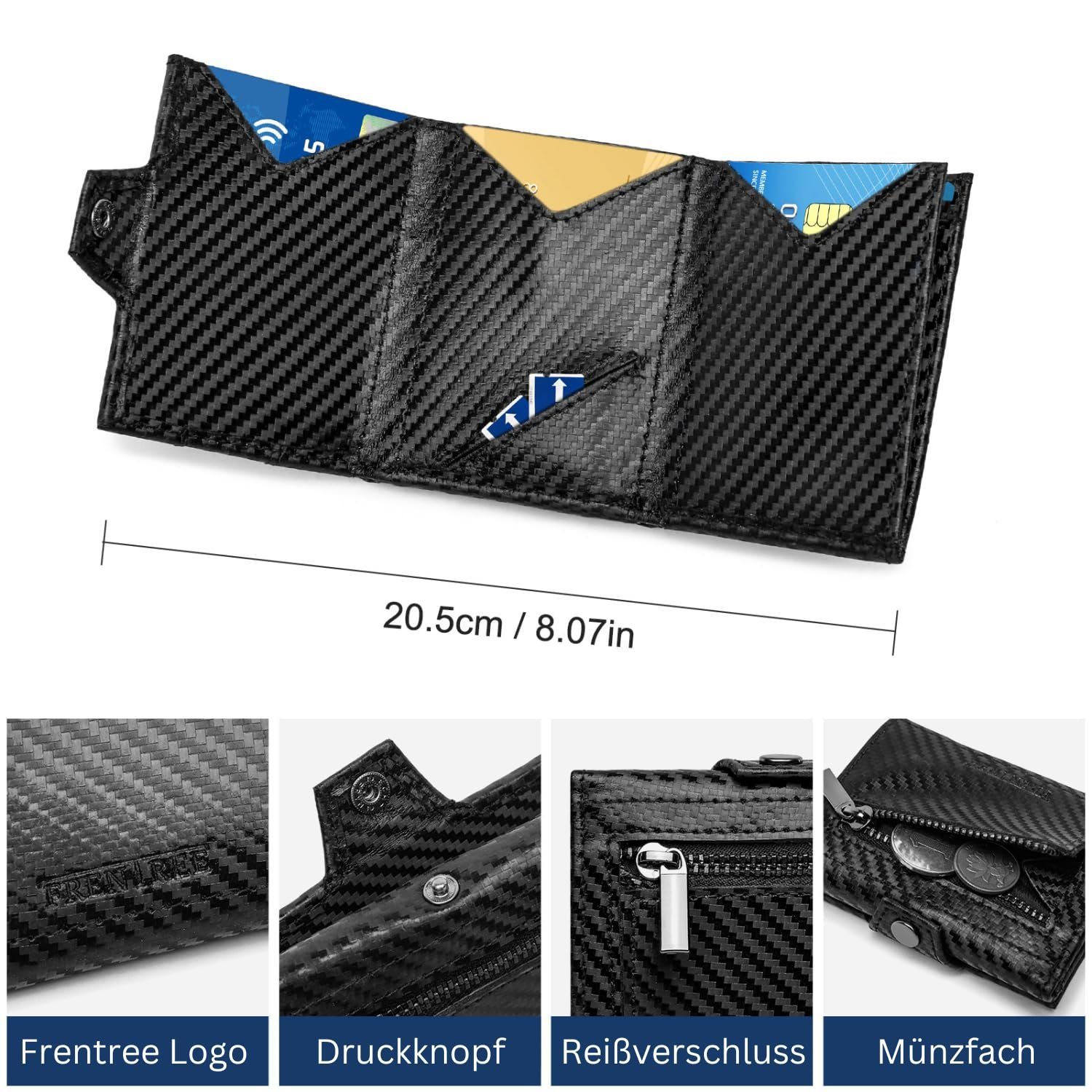 Frentree Mini Geldbörse Herren echtem Leder Slim Wallet mit Münzfach & RFID Schutz, 10 Karten und Bargeld, Kartenetui für unterwegs, Portemonnaie klein