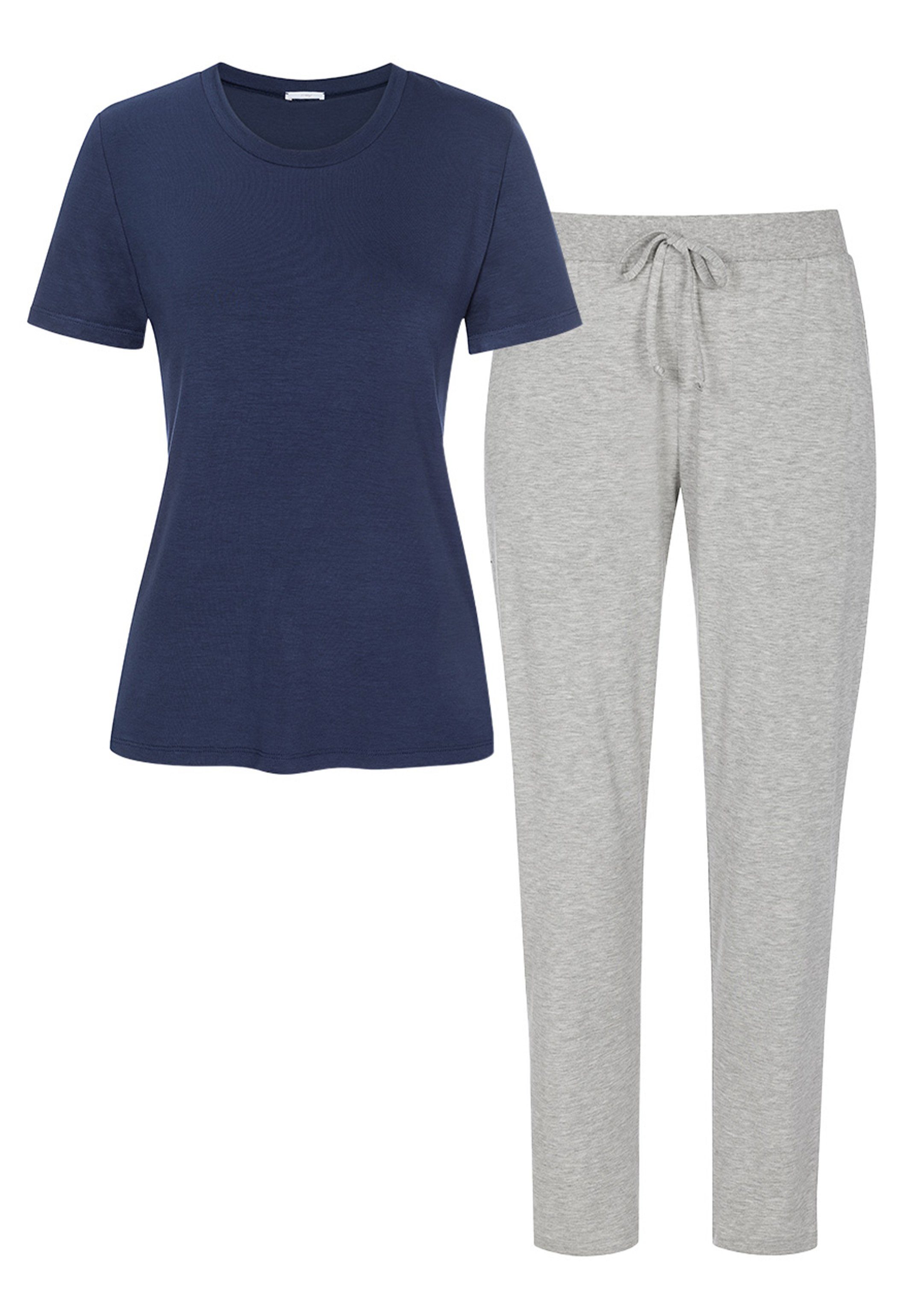Mey Pyjama Sleepy & Easy (Set, 2 tlg) Schlafanzug - Lounge T-Shirt und lange Hose im Set Grey melange / True blue