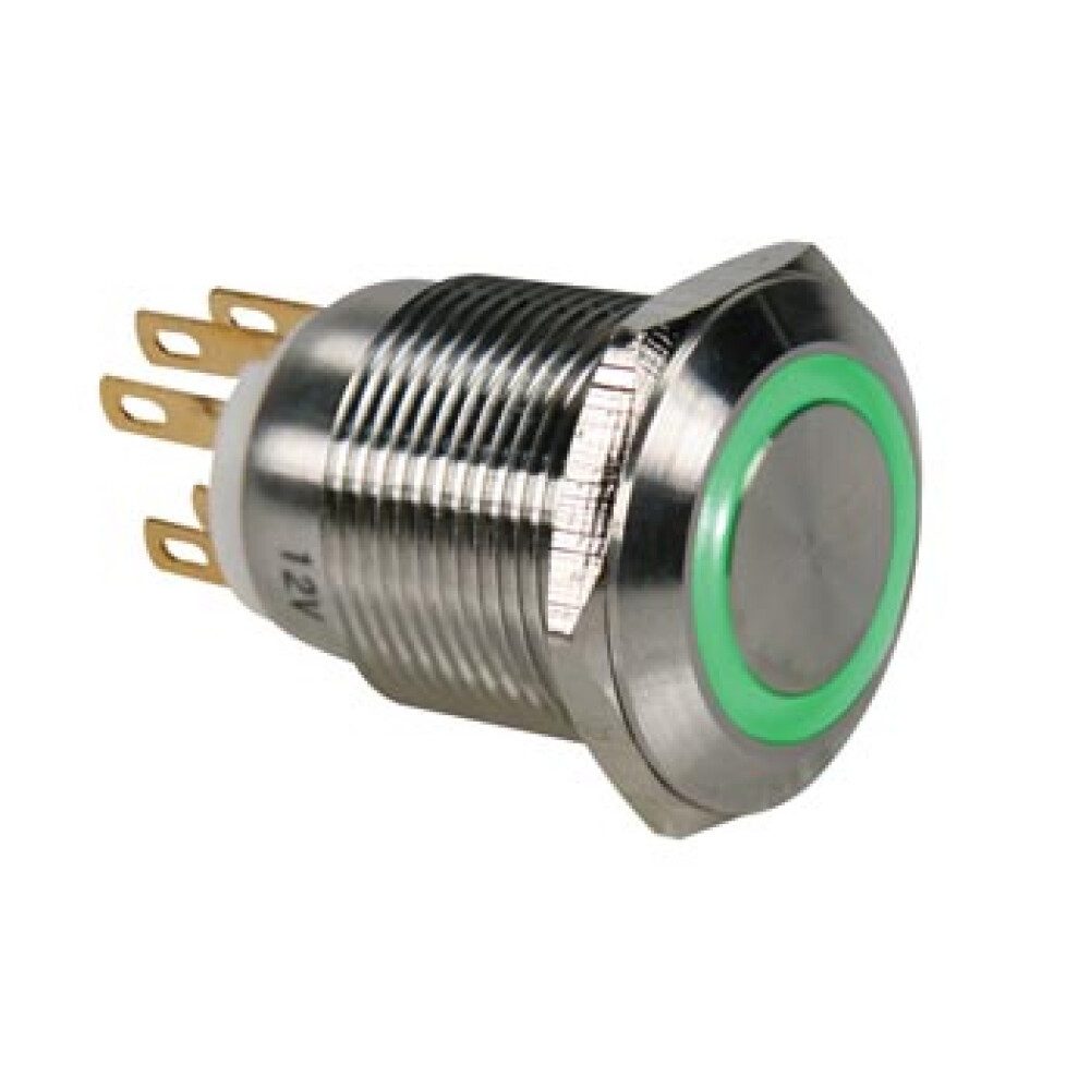Sicherungsgerät DRUCKTASTER - EDELSTAHL - SPDT 1NO 1NC - GRÜNE RINGBELEUCHTUNG - 19 mm