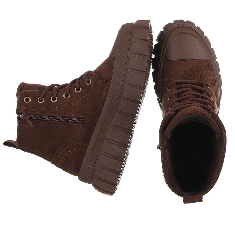 Ital-Design Damen Plateau Schnürstiefel mit Chunky-Sohle Schnürstiefelette (92002648) Keilabsatz/Wedge Stiefeletten in Braun