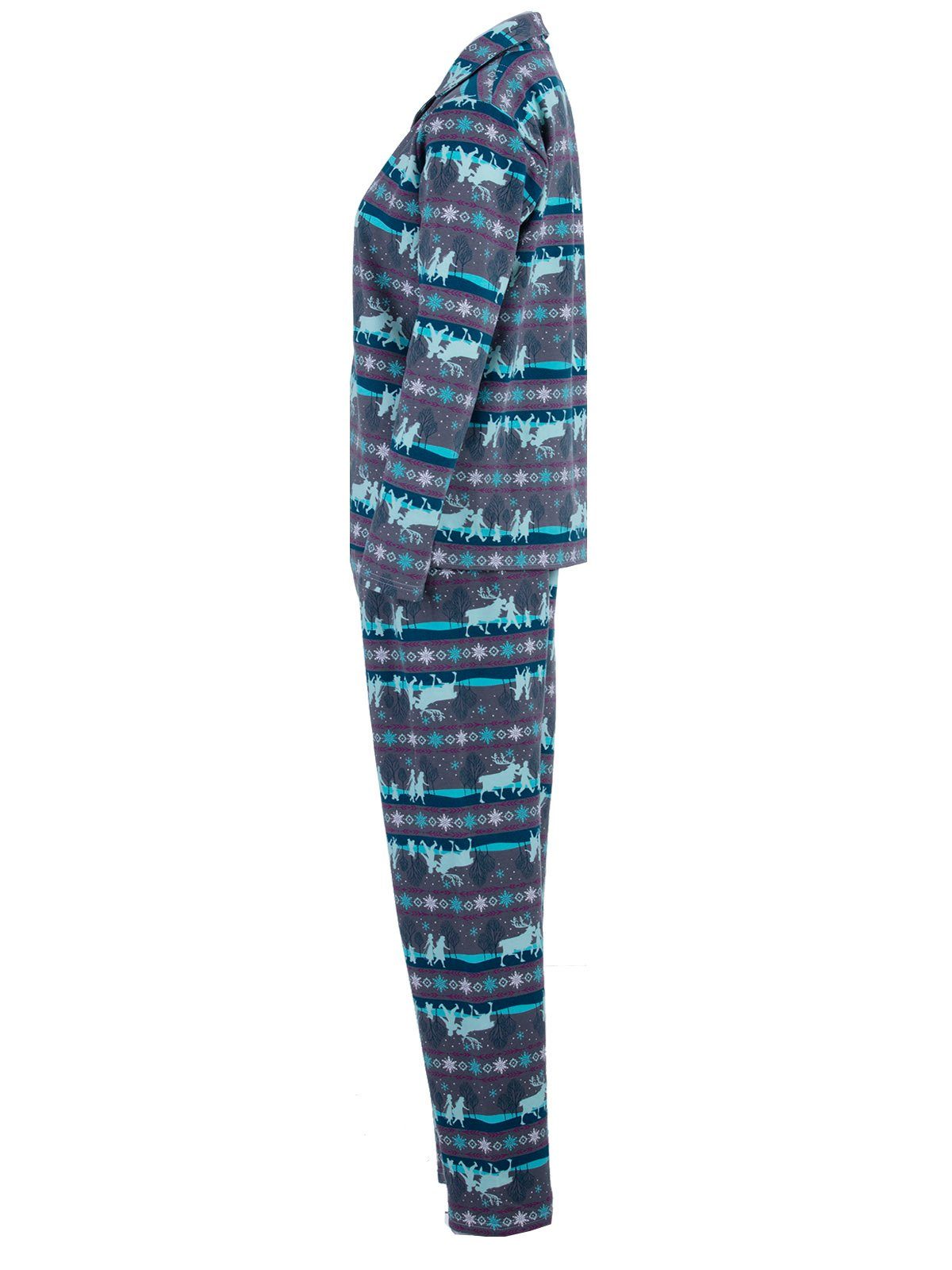 Knopfleiste Schlafanzug Kragen zeitlos Wald Pyjama Thermo - Set