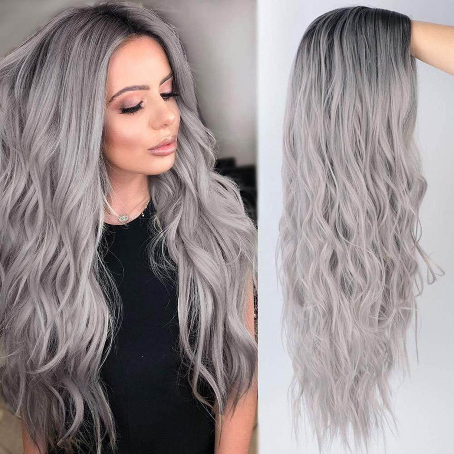 LuxusKollektion Kostüm-Perücke Perücke Damen Ombre Silber Lang Lockig Cosplay 26 Zoll Grau