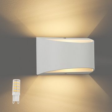 WILGOON Wandleuchte 5W Weiß Aluminum Modern LED Wandlampe Innen Licht Up Down Wandlicht, LED wechselbar, Warmweiß, 20x12x10 cm, G9 LED Strahler Lichtstrahl, für Schlafzimmer, Flur,Treppe