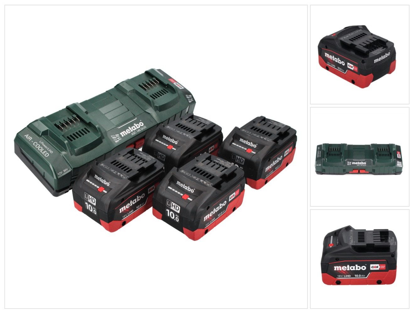 metabo 18 V Basis Set 4x Akku 10,0 Ah LIHD + ASC 145 DUO Doppelladegerät CAS Akkupacks